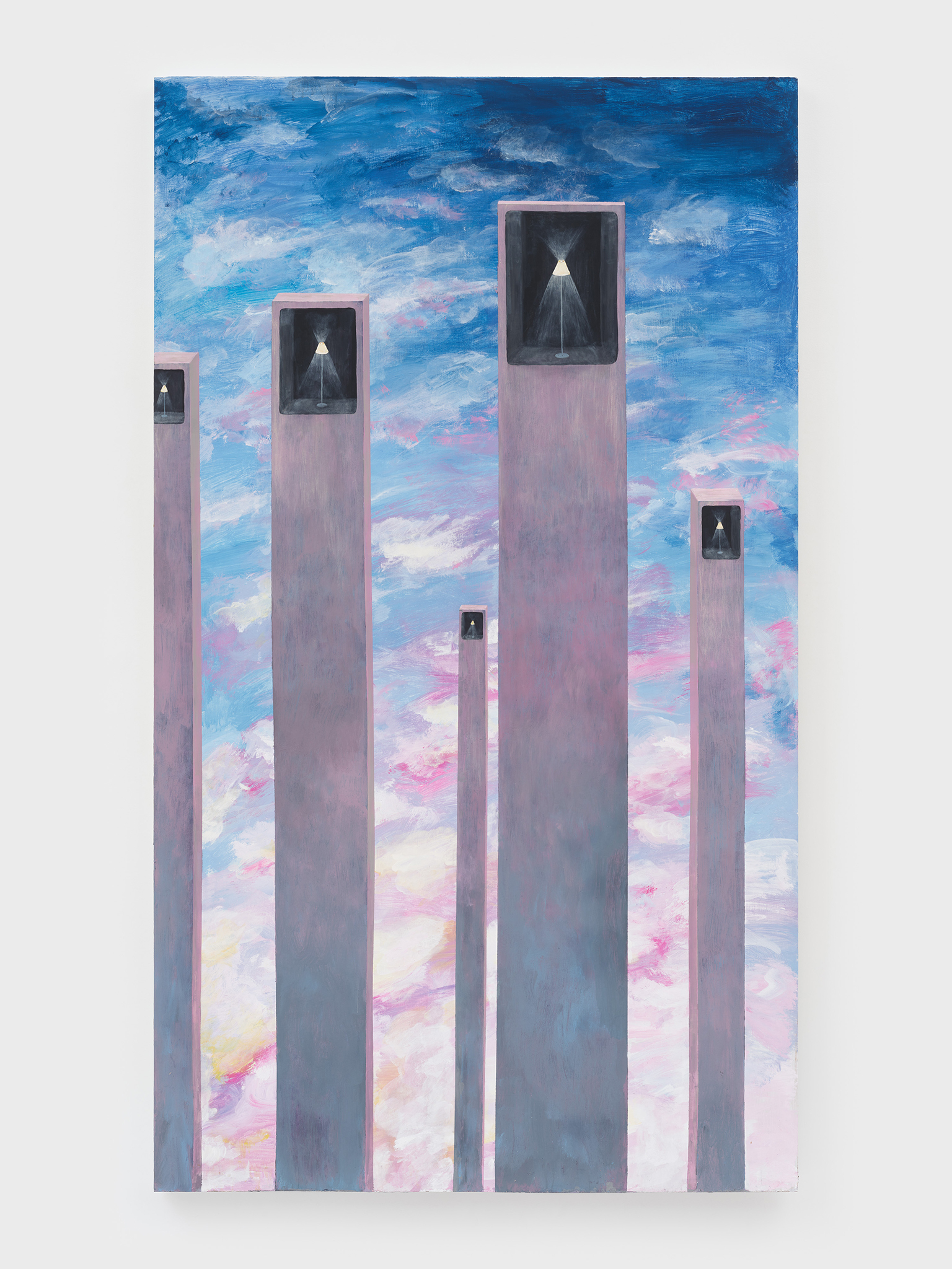 "Nooks", acrylic on cradled birch panel, 48 x 83 in, 2023