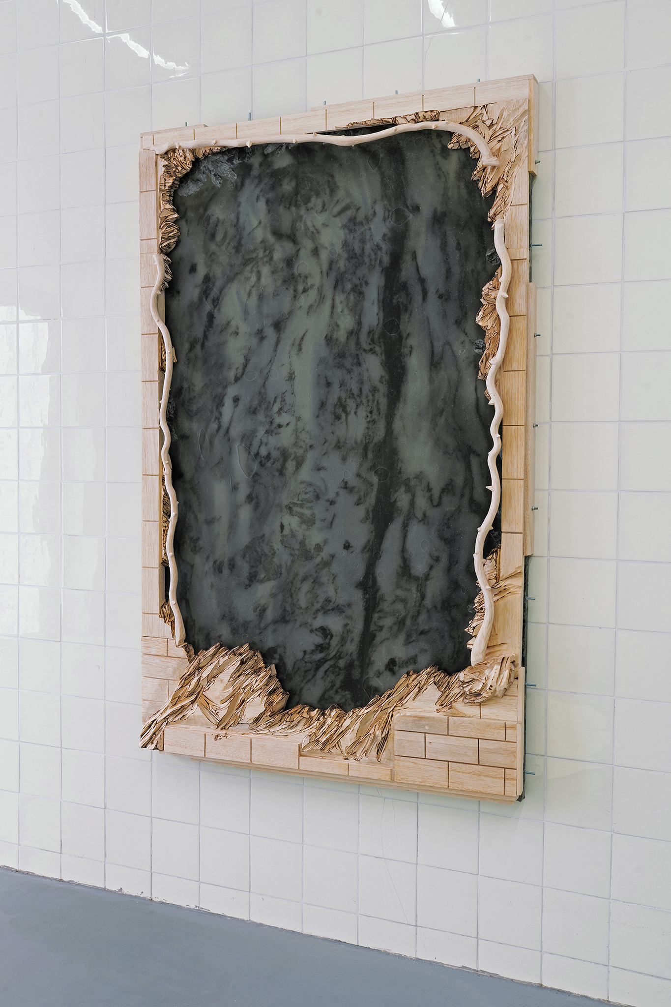 âchanging states (1)â, 2023. Balsa wood, silicone, printed fabric, padding 170 x 105 x 12 cm