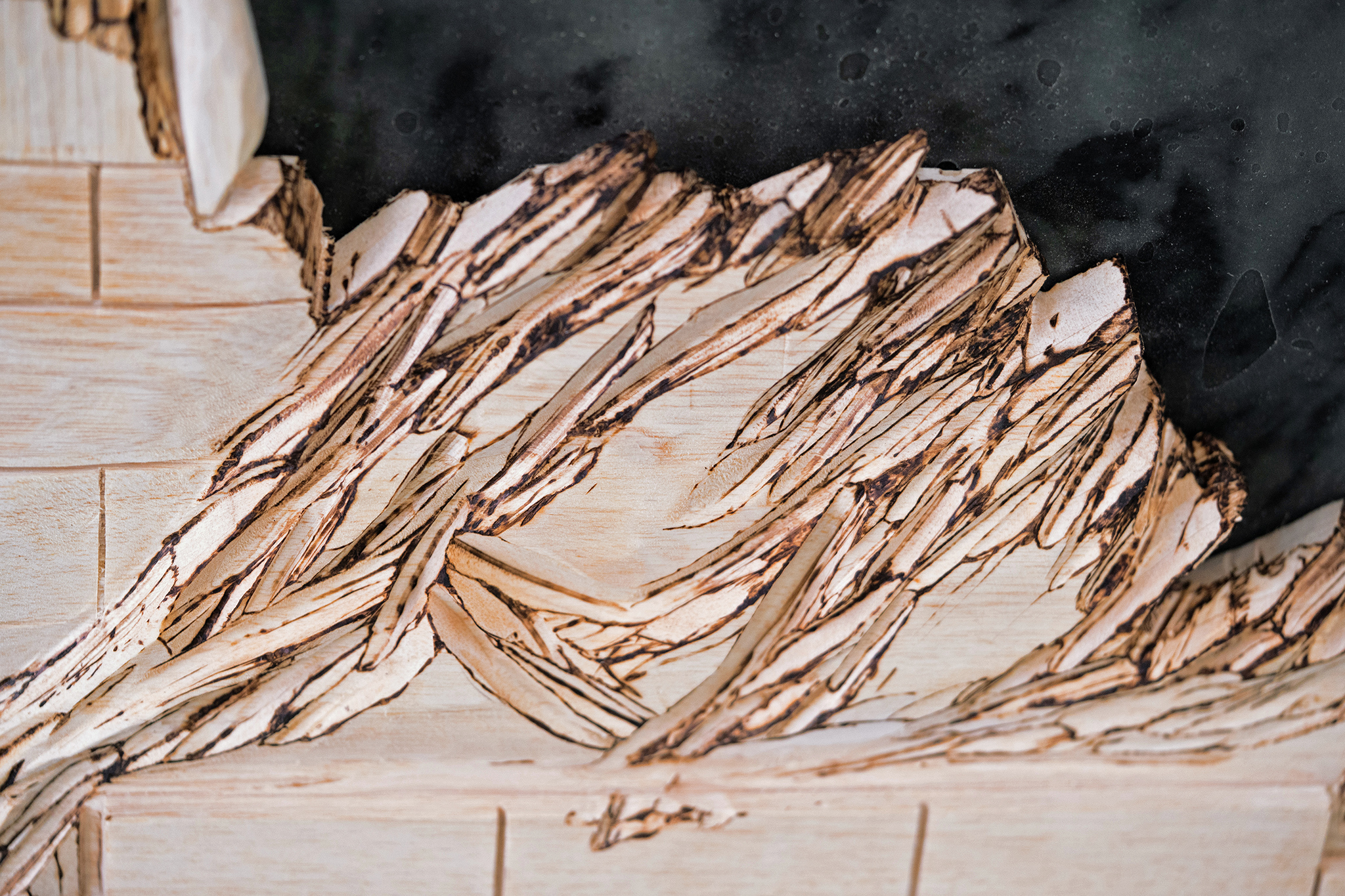 âchanging states (1)â, 2023. Balsa wood, silicone, printed fabric, padding 170 x 105 x 12 cm