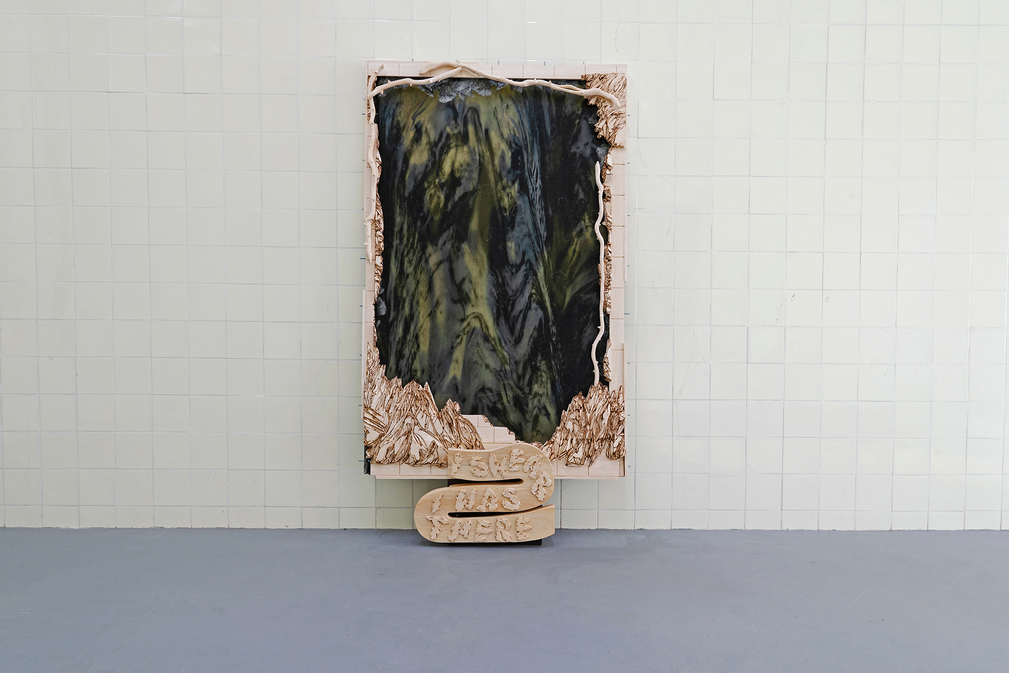 changing states (2), 2023. Balsa wood, silicone, printed fabric, padding 190 x 105 x 6 cm