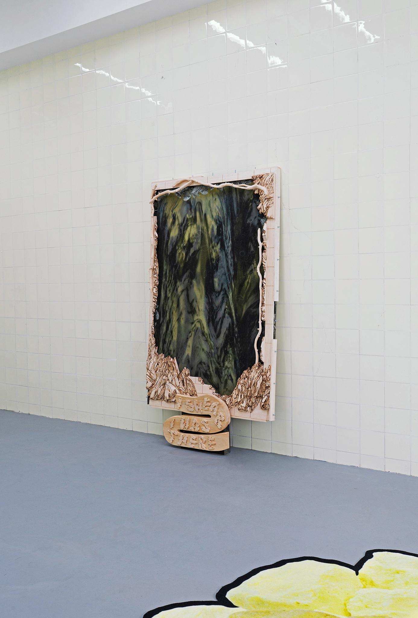 changing states (2), 2023. Balsa wood, silicone, printed fabric, padding 190 x 105 x 6 cm