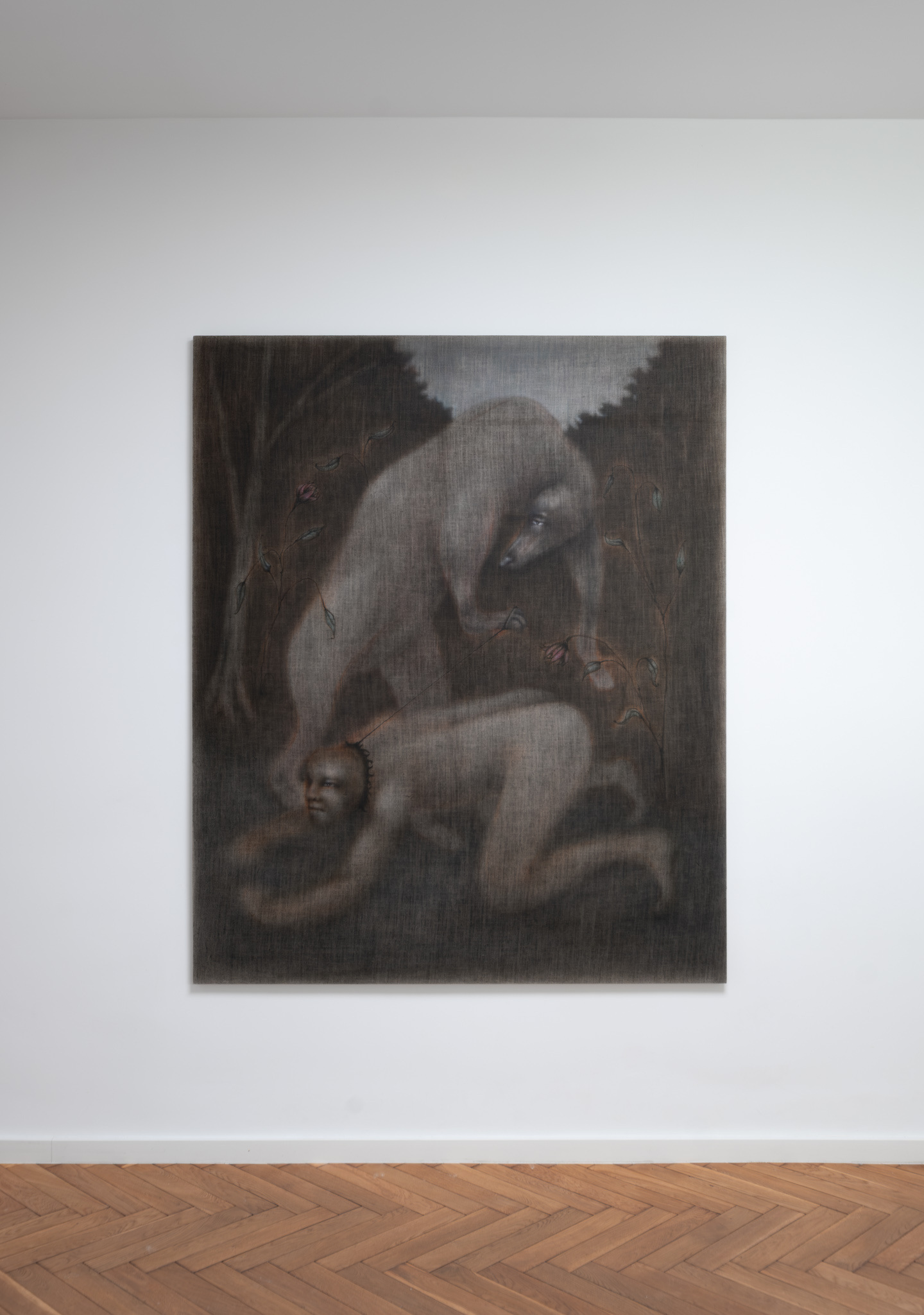 Jędrzej Bieńko, „Walking with a Human", 2023, acrylic on linen canvas, 170 x 140 cm, courtesy of the artist and Pola Magnetyczne Gallery, phot. B. Górka