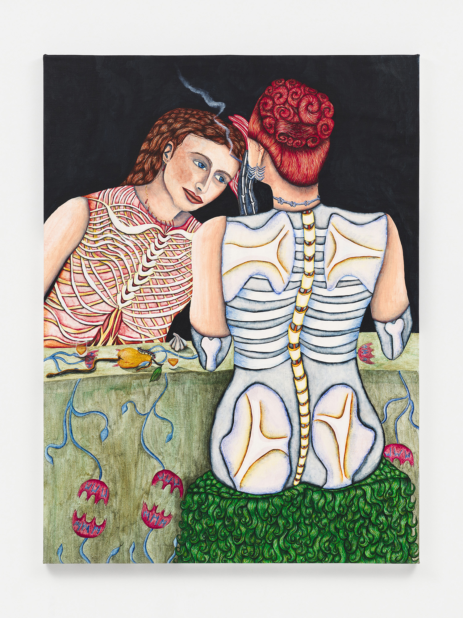 Nell Brookfield, Boney Bum and Nervous Suz, 2022, Acrylic Dispersion and Natural Pigment, Oil Paint on Linen, 156 x 115.5 x 3.6cm
