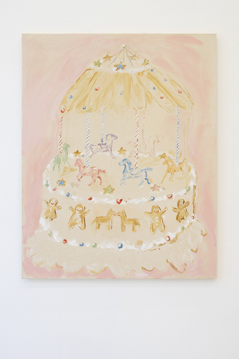 Letizia Lucchetti, "Cake Ride", 2023 (Oil on canvas, 95 x 75 cm).