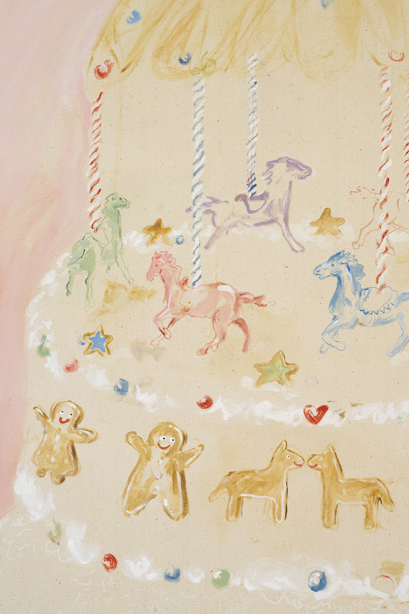 Letizia Lucchetti, "Cake Ride" (detail), 2023 (Oil on canvas, 95 x 75 cm).