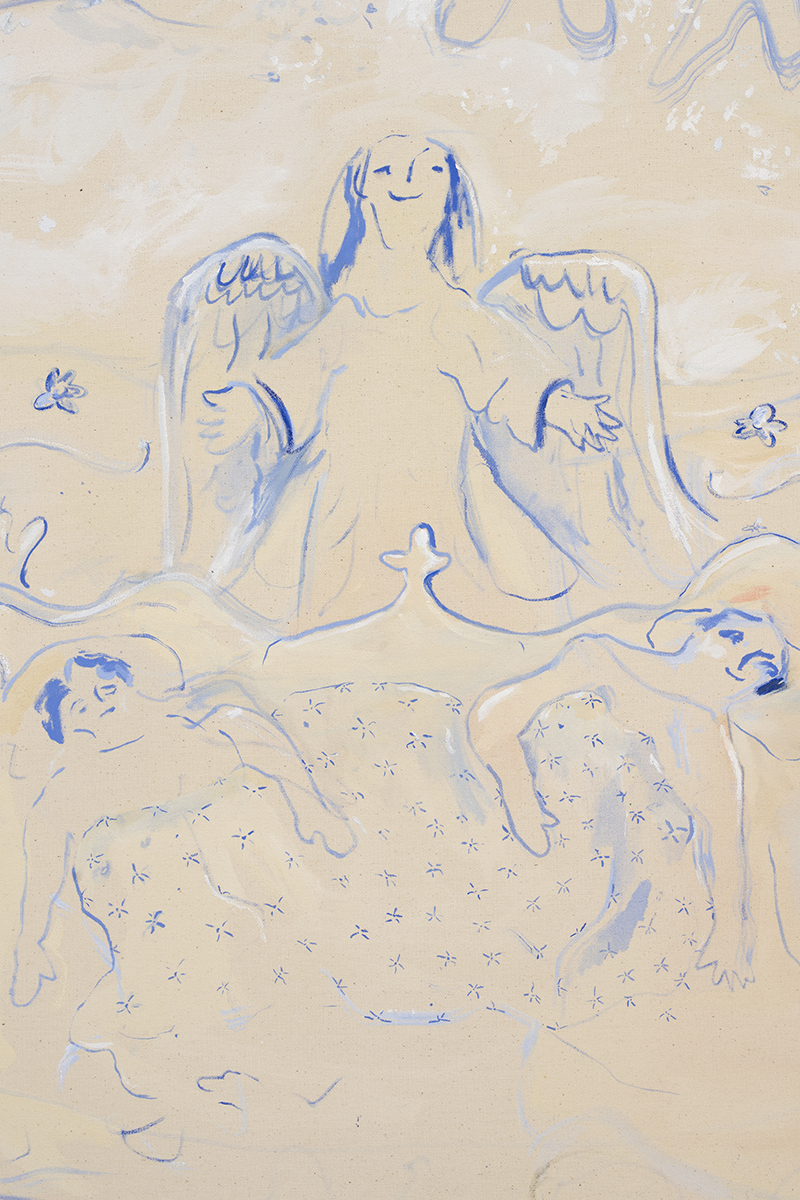 Letizia Lucchetti, "Forever Safe, the Secret to Their Deeds" (detail), 2023 (Oil on canvas, 200 x 170 cm).