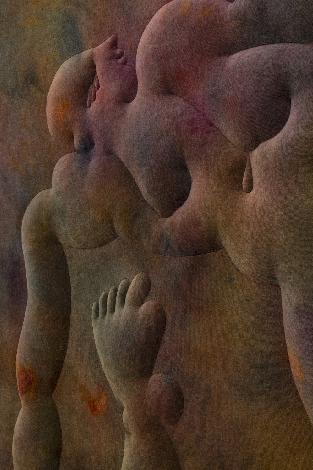 Eliška Konečná, Dry Place to Fall, 2023, detail, embroidery, dyed velvet, wood, 180 x 130 cm 