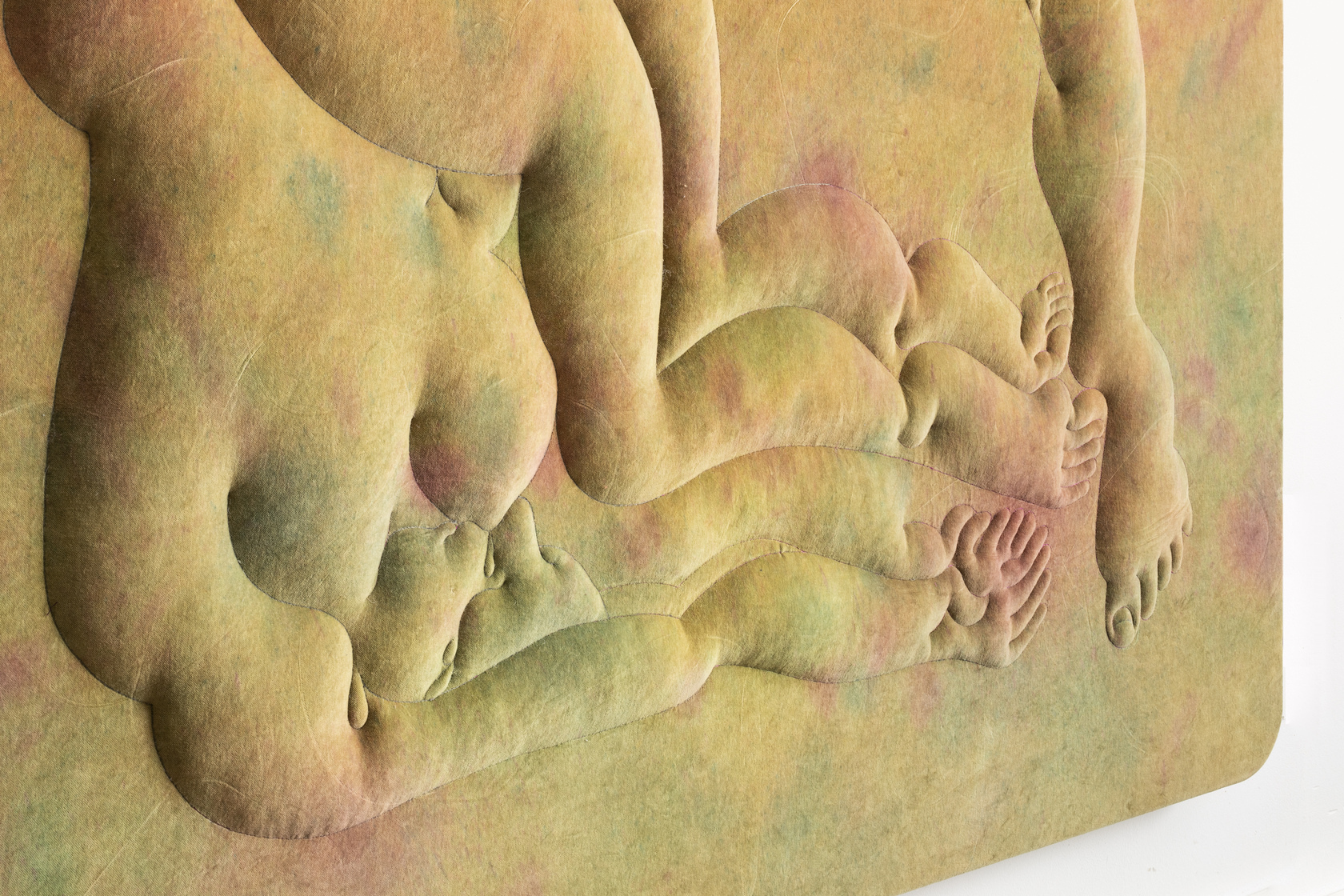 Eliška Konečná, Looking for a Dry Place to Fall, 2023, detail, embroidery, dyed velvet, wood, 180 x 130 cm 