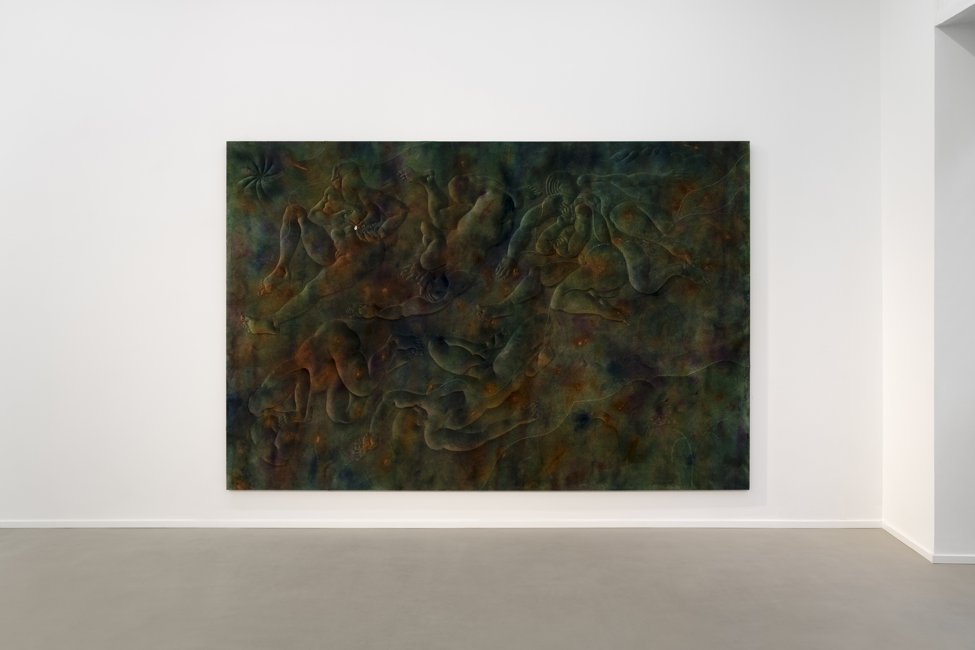 Eliška Konečná, Great Sleep, 2023, embroidery, dyed velvet, wood, 200 x 300 cm