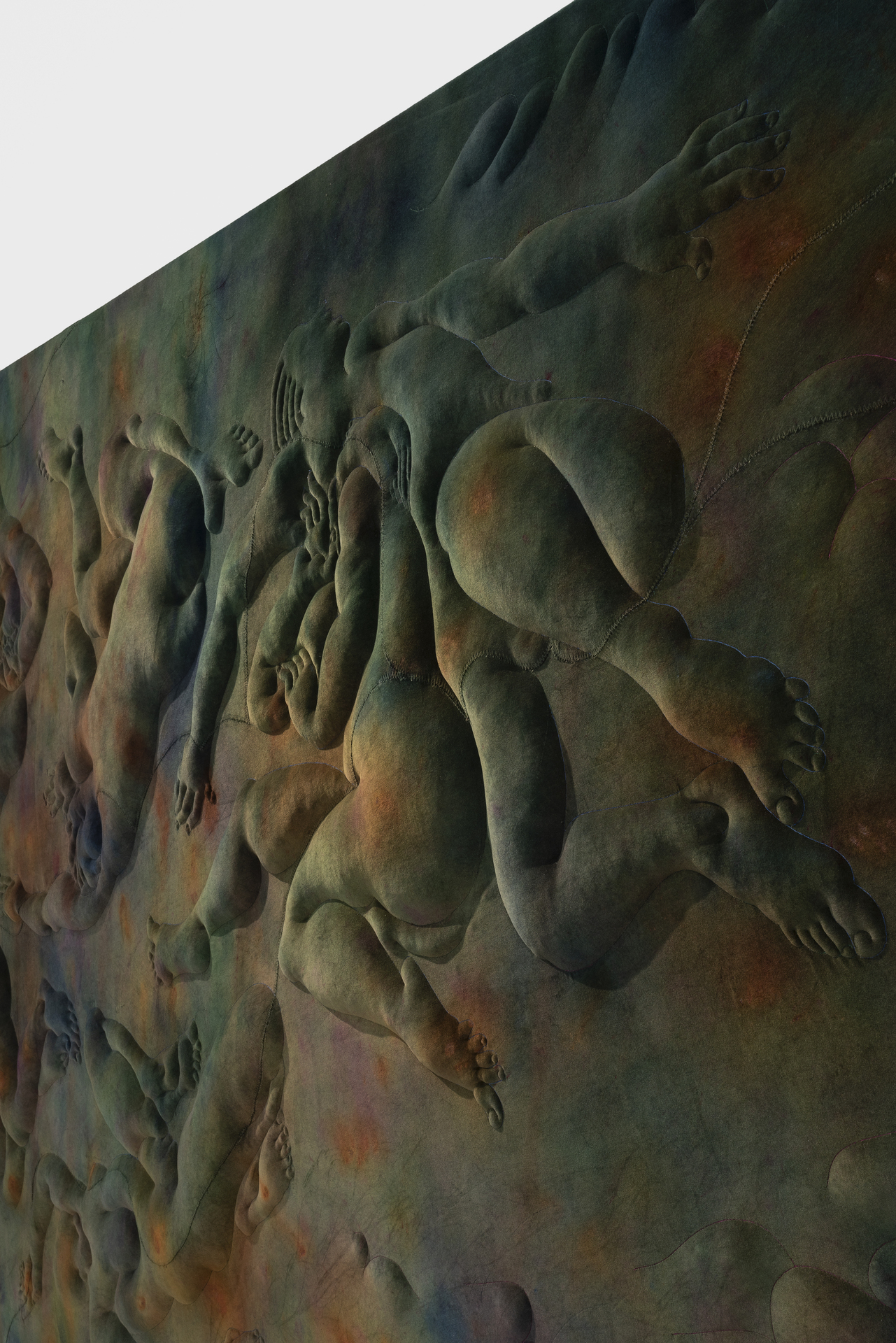 Eliška Konečná, Great Sleep, 2023, detail, embroidery, dyed velvet, wood, 200 x 300 cm