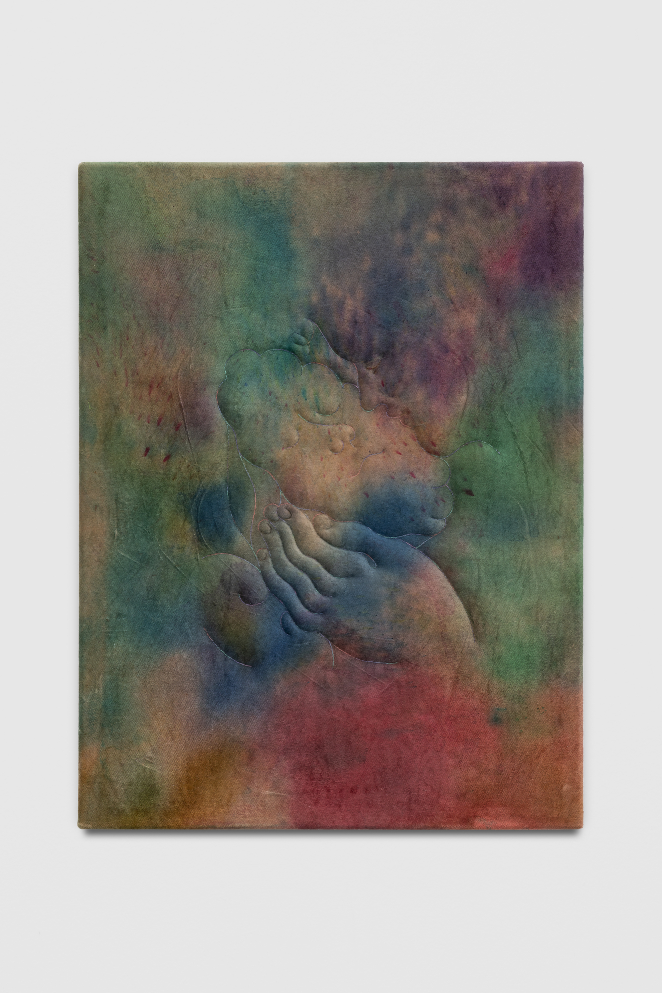 Eliška Konečná, Shallow Wakefulness, 2023, embroidery, dyed velvet, wood, 60 x 45 cm