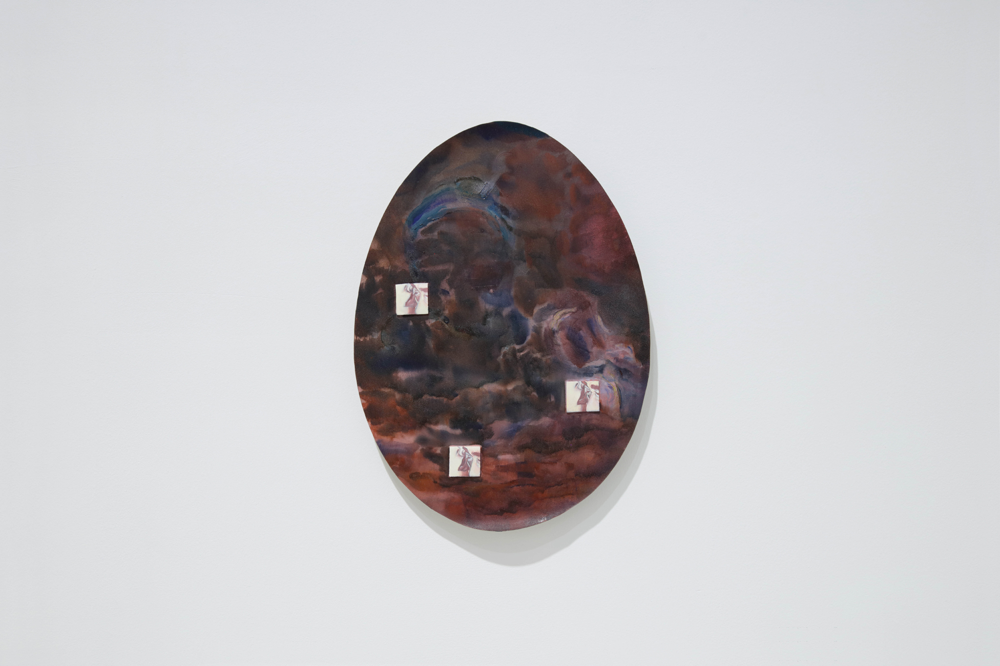 Niels Trannois, KERNING, at Windhager von Kaenel, Zurich, 2023; view on Memory erasure, 2022, oil on laser engraved porcelain paper, 36,5 x 25,5cm