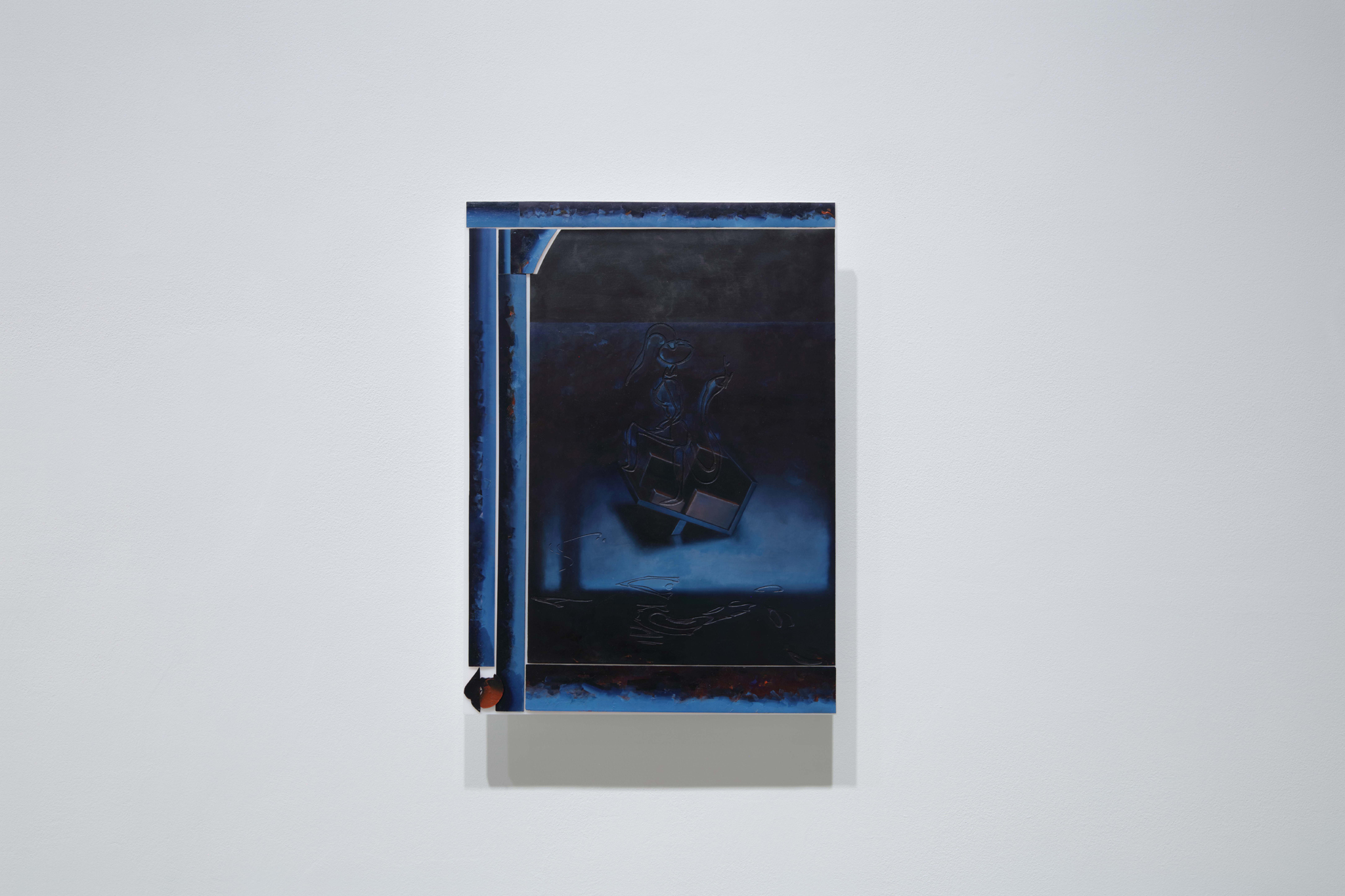 Niels Trannois, KERNING, at Windhager von Kaenel, Zurich, 2023; view on Pride and Oblivion, 2022, oil on laser engraved porcelain paper mounted on plexiglas, 44 x 31,5 x 4cm