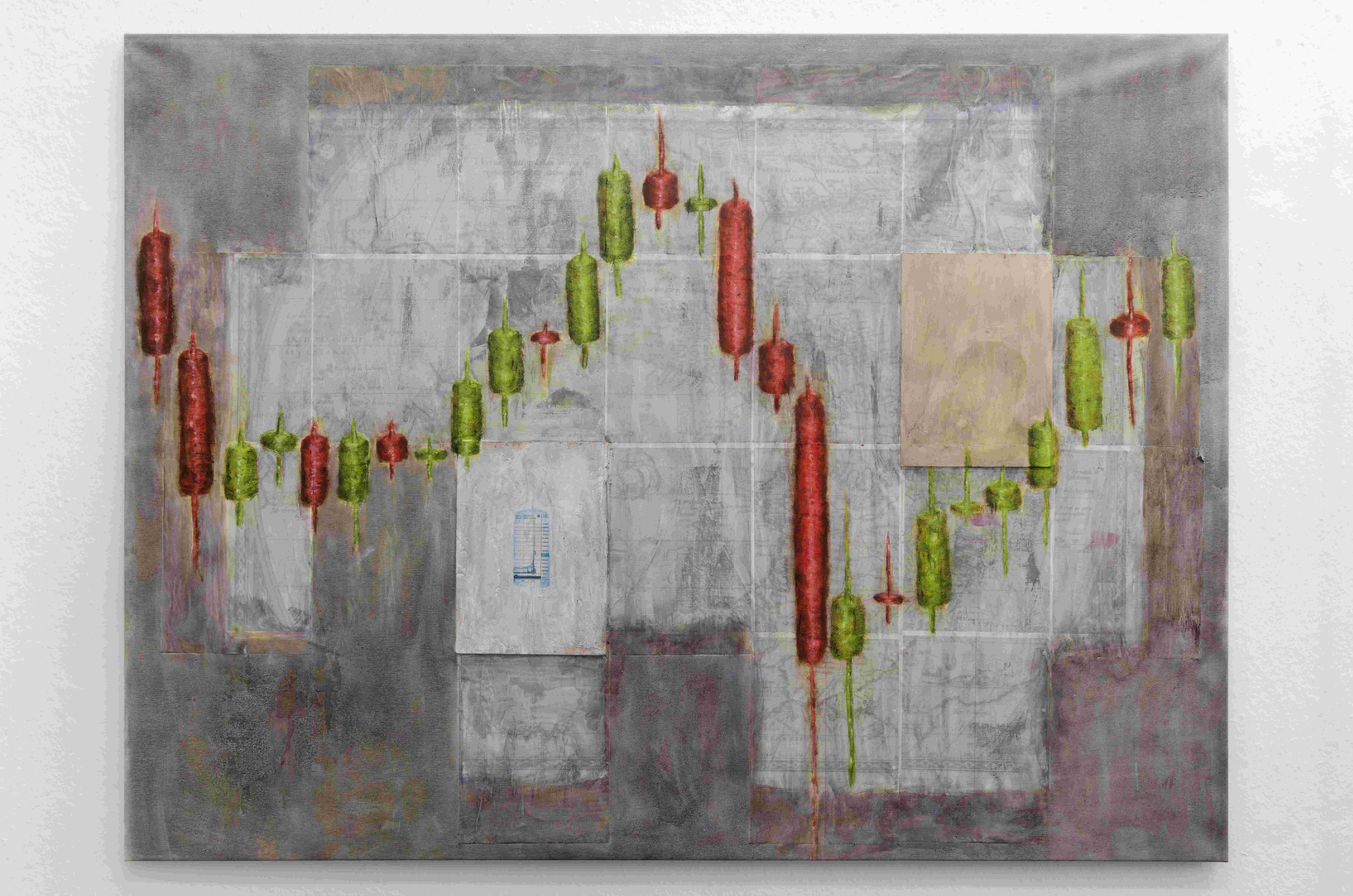 Andy Schumacher, zhu su, 2020 crash, americas, 2022, Oil, wood, paper on canvas, 155cm x 116cm