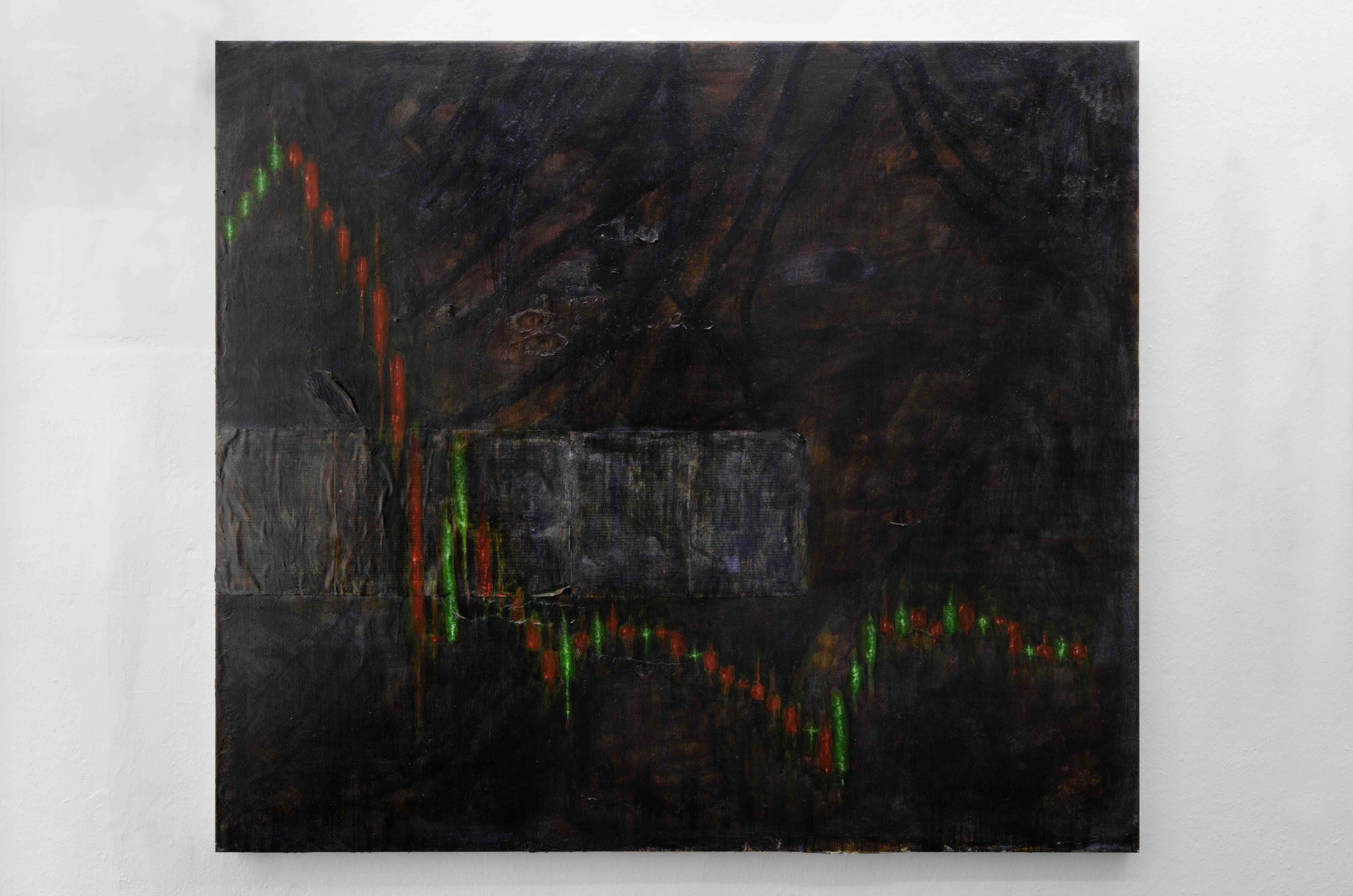 Andy Schumacher, sol/usd ftx collapse, 2022, Oil, paper on canvas, 165cm x 145cm