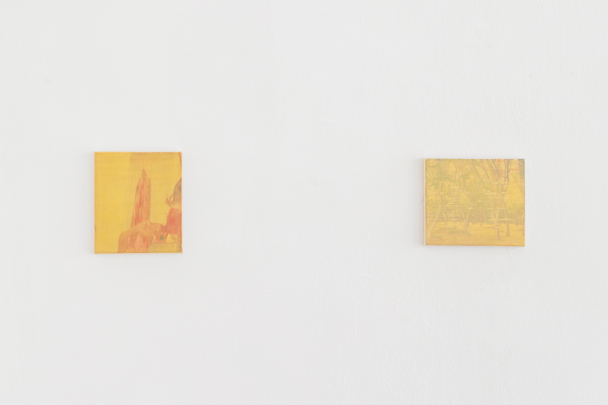 Lukas Matuschek: (left) 01/06/20, (right) 12/06/23, 2023, Inkjet ink, acrylic medium on canvas, 20 x 23 cm
