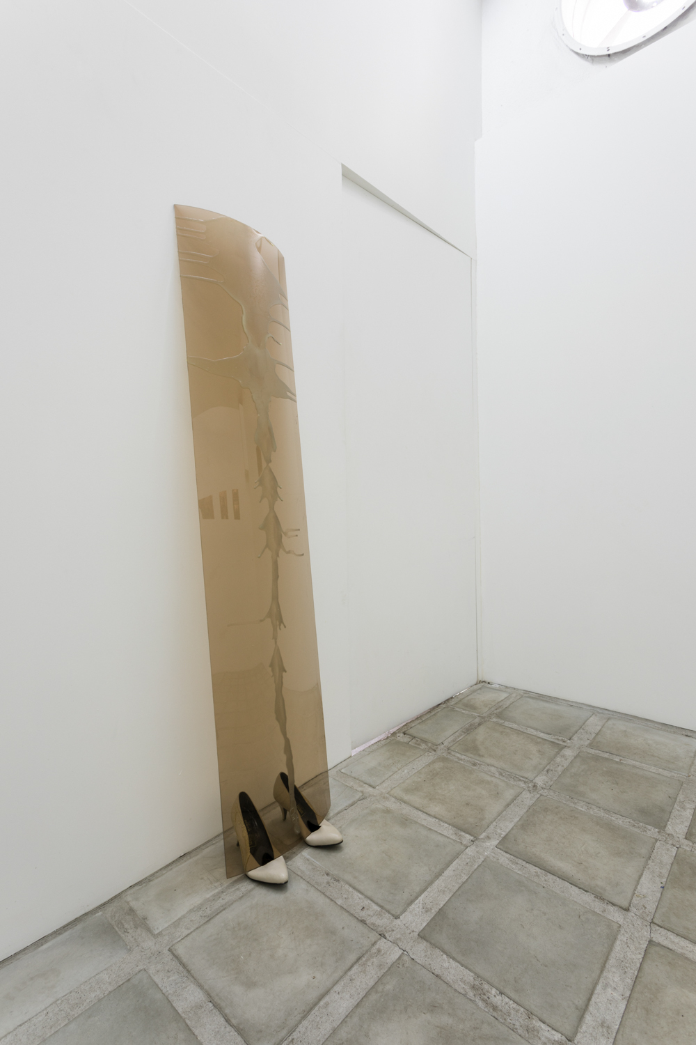 The Truth Revives The Golem, 2023, Glass, wax, shoes made in Yugoslavia 60 cm x 150 cm