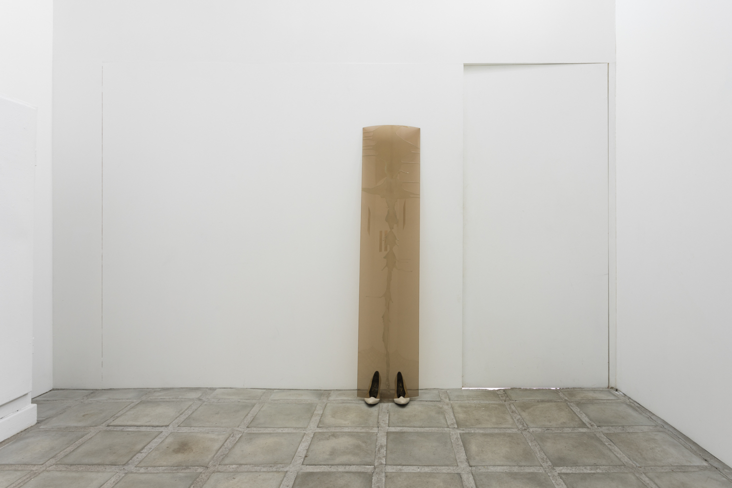 The Truth Revives The Golem, 2023, Glass, wax, shoes made in Yugoslavia 60 cm x 150 cm