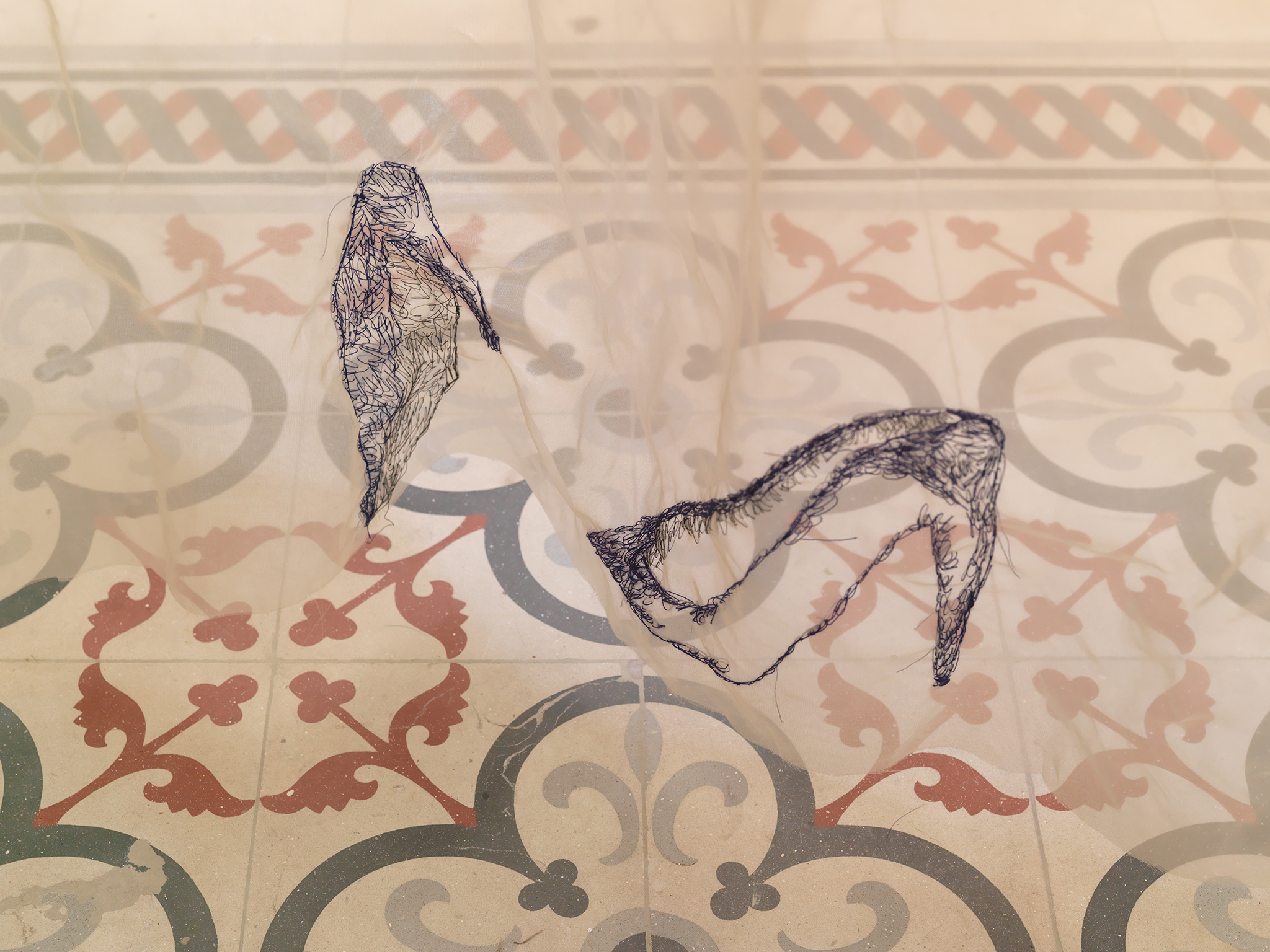 Adam Christensen, Wild flower memories, Metalic silk textiles, dimensions variable, 2023
