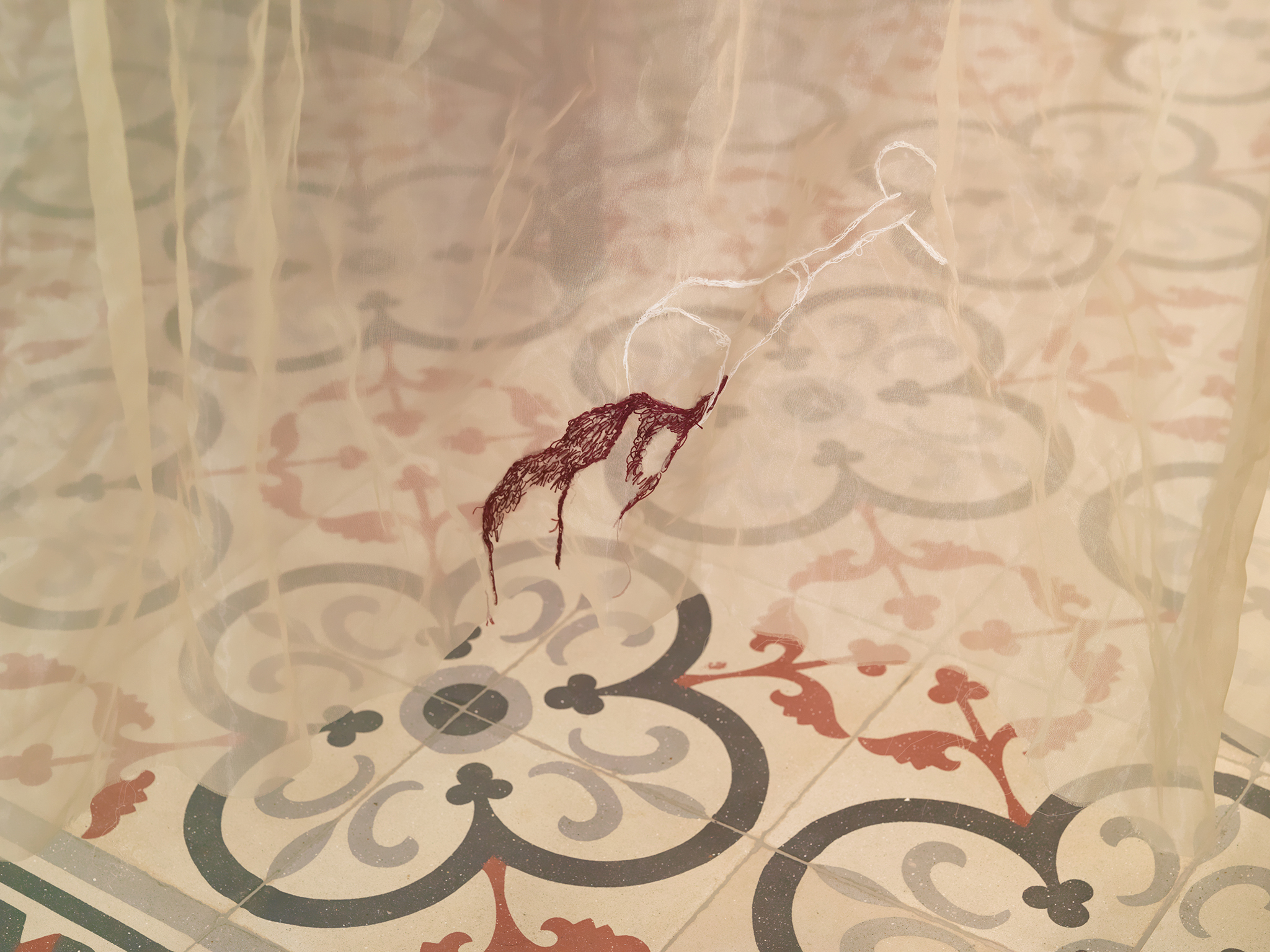 Adam Christensen, Wild flower memories, Metalic silk textiles, dimensions variable, 2023