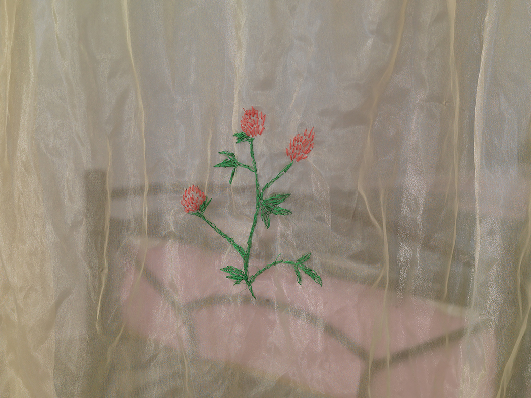 Adam Christensen, Wild flower memories, Metalic silk textiles, dimensions variable, 2023