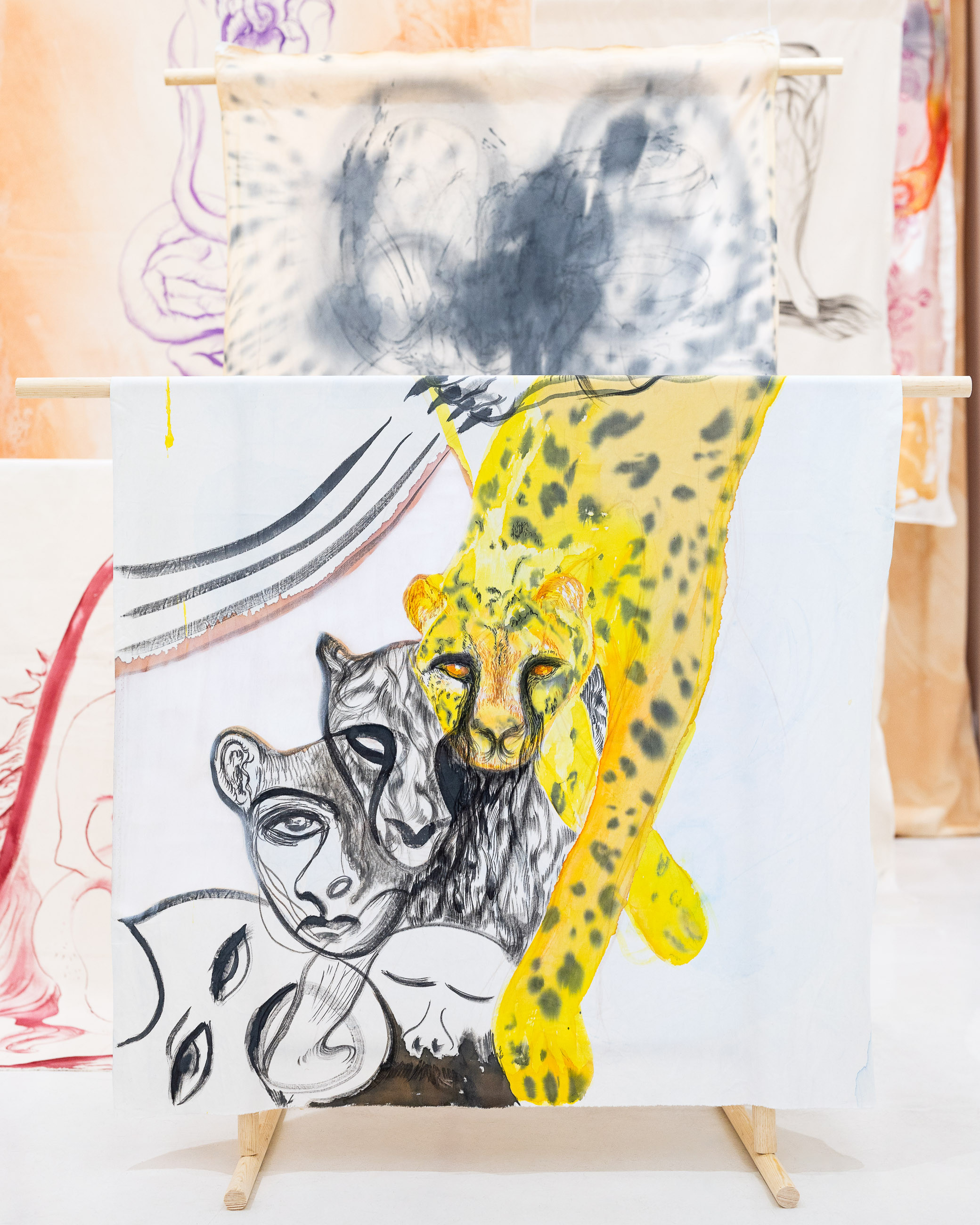 Exhibition view: "I Stand Before the Mirror Like a Dog and Paint" by Maja Krysiak at HOS Gallery in Warsaw, photo by Szymon Sokołowski