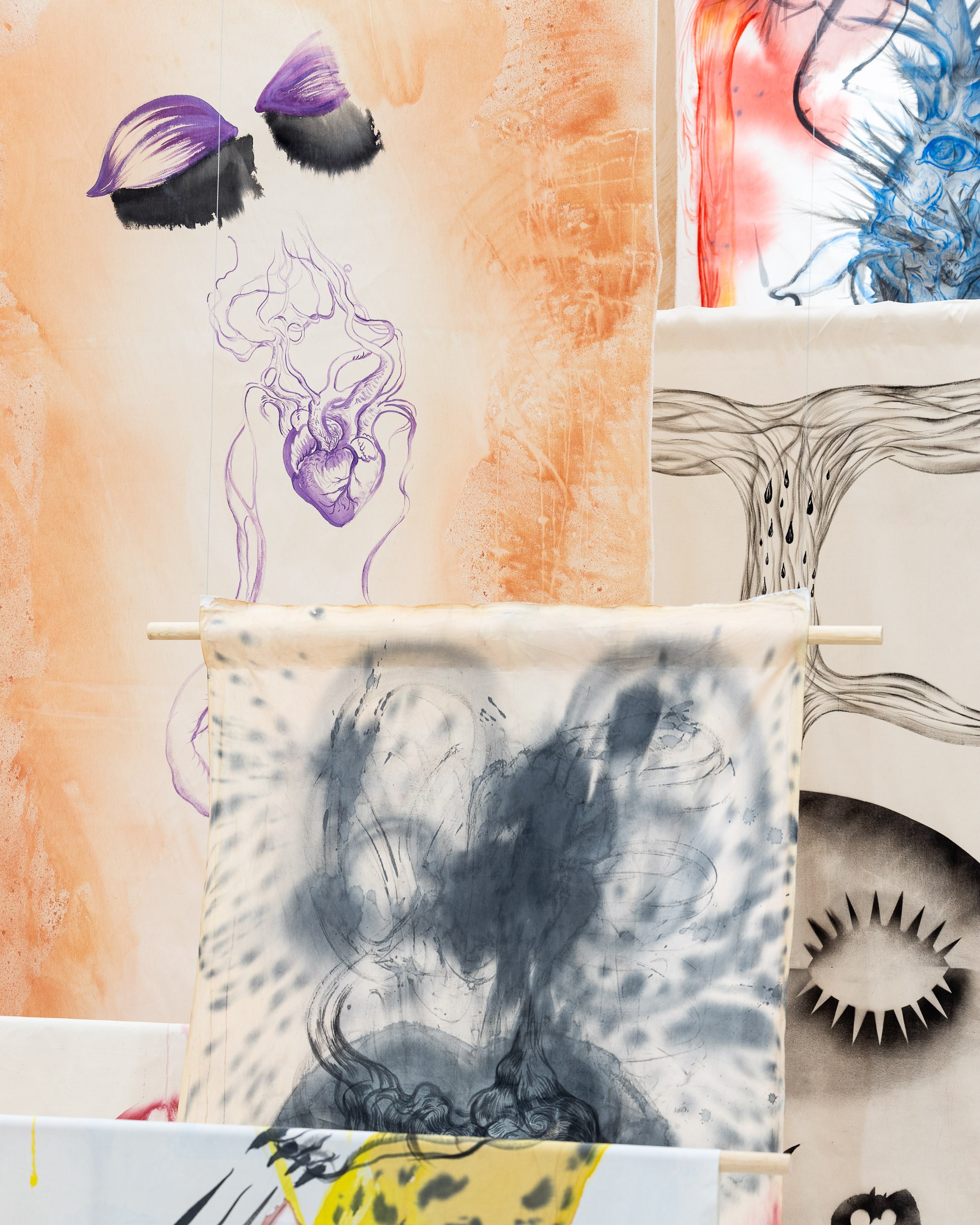 Exhibition view: "I Stand Before the Mirror Like a Dog and Paint" by Maja Krysiak at HOS Gallery in Warsaw, photo by Szymon Sokołowski