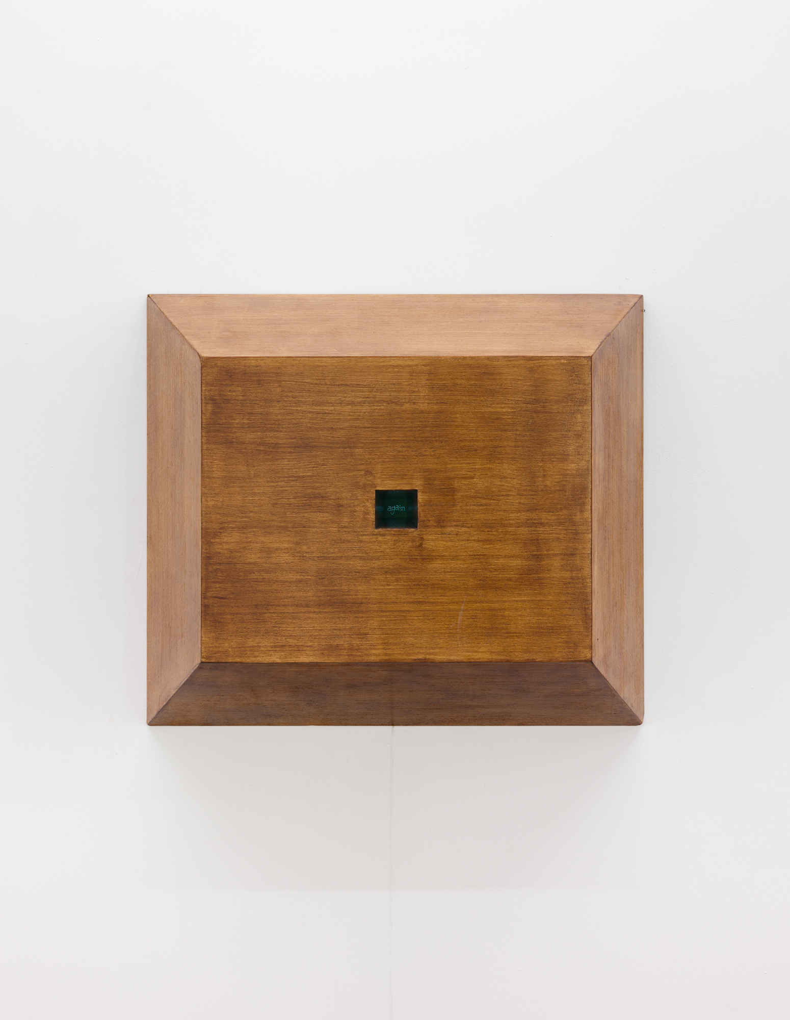 Again, 2023, Wood, wood varnish, LED, paper, 60 × 52 × 15 cm