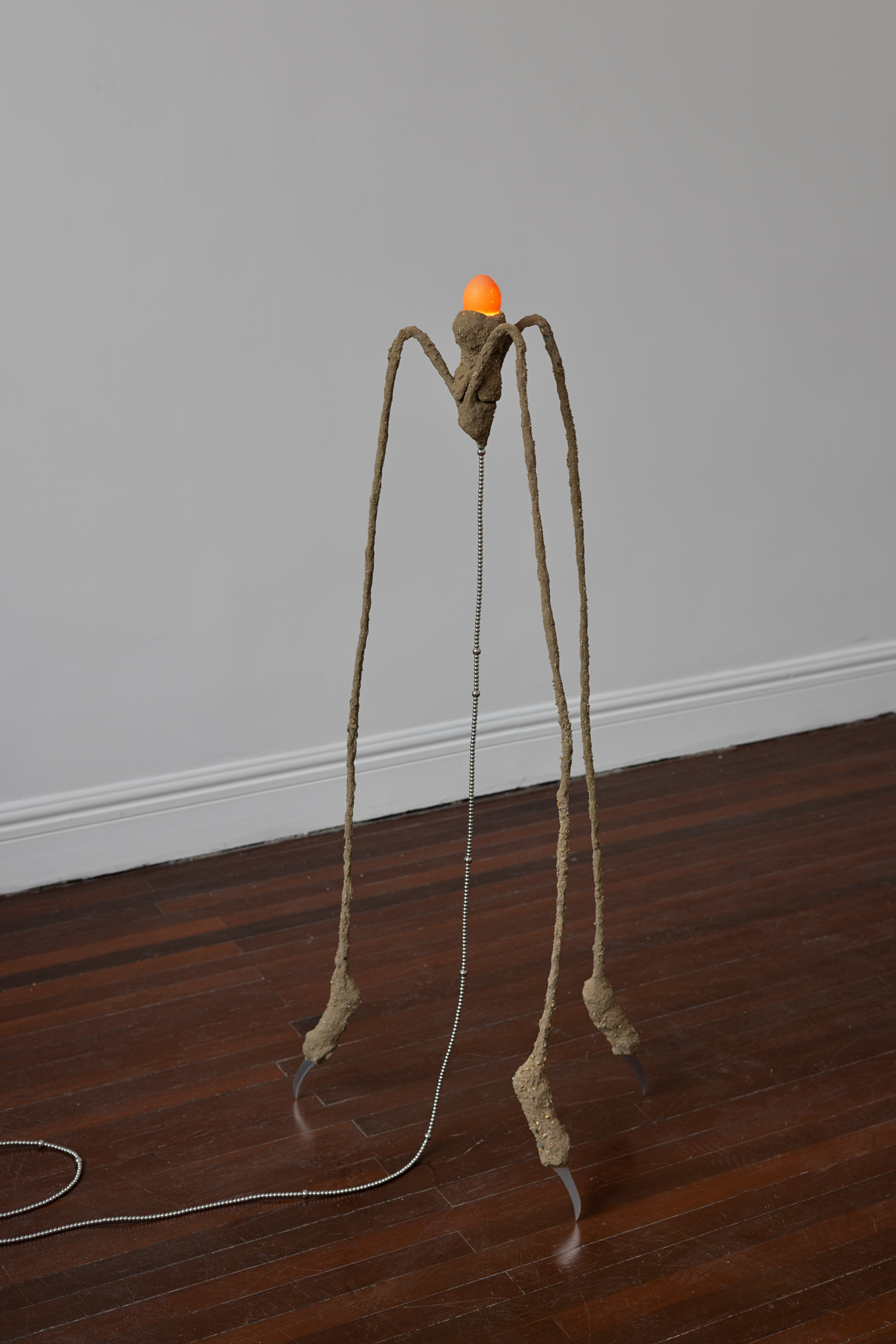 Egg, 2023, Steel wire, resin, paint, sand, LED, egg, copper wire, stainless steel, 105 Ã— 30 Ã— 45 cm