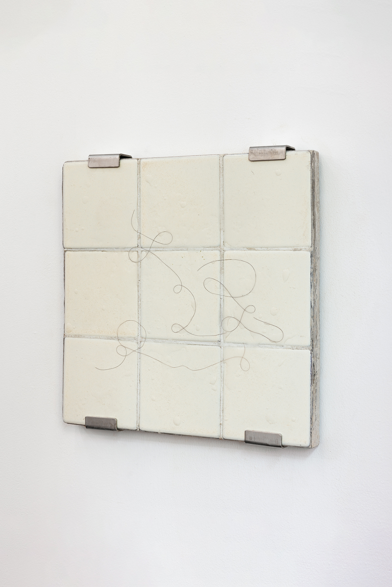 Notes, 2023, Cement, handmade tiles, epoxy colored sand, chicken wire, resin, artist's hair, 29.5 Ã— 29.5 Ã— 2.5 cm