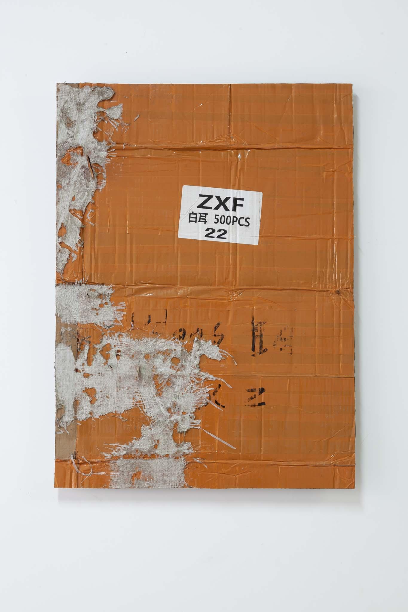 Ryder Morey-Weale, Shifters (Cyrestis camillus elegans, Curetis acuta, Cymothoe caenis, Nepheronia argia argia), 2023. Naturalised Lepidoptera, packaging materials, aluminium dibond sheet, 55 x 75 cm
