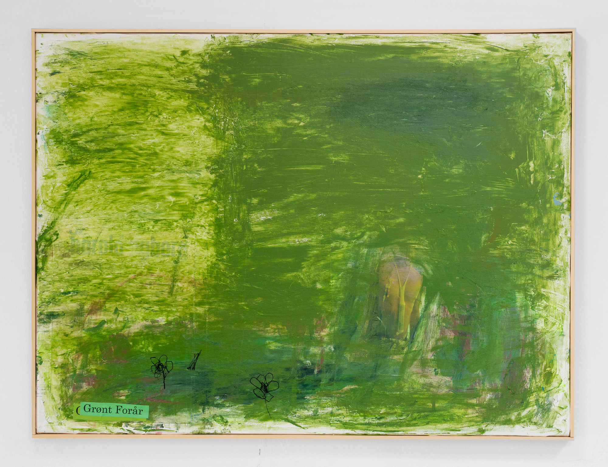 GrÃ¸nt ForÃ¥r (Green Spring), 2023 Acrylic, bills, pen and ink jet on canvas, frame 81 x 61 cm