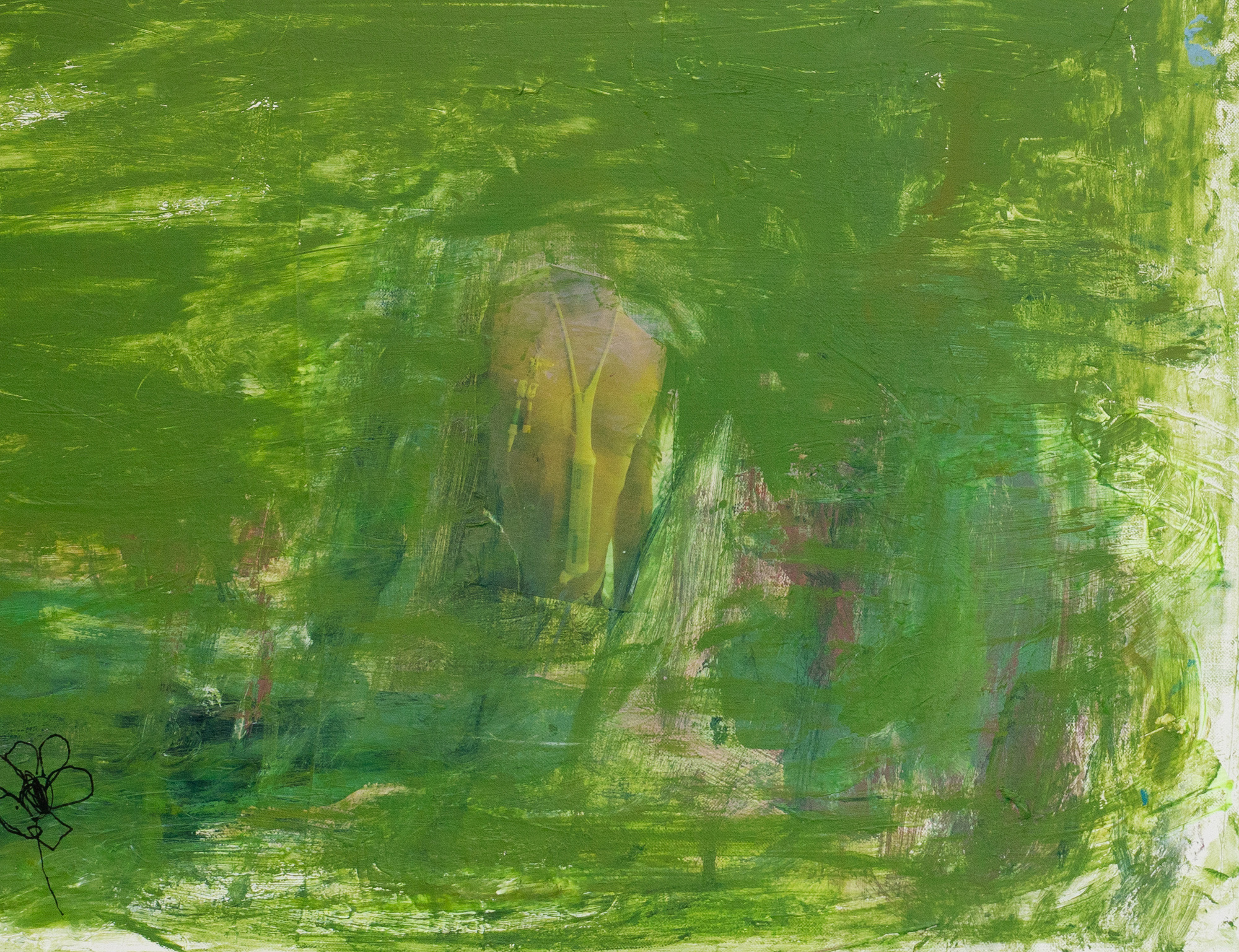 GrÃ¸nt ForÃ¥r (Green Spring), 2023 (detail) Acrylic, bills, pen and ink jet on canvas, frame 81 x 61 cm