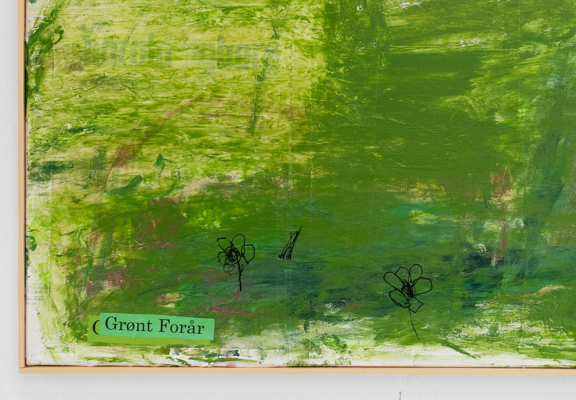 GrÃ¸nt ForÃ¥r (Green Spring), 2023 (detail) Acrylic, bills, pen and ink jet on canvas, frame 81 x 61 cm