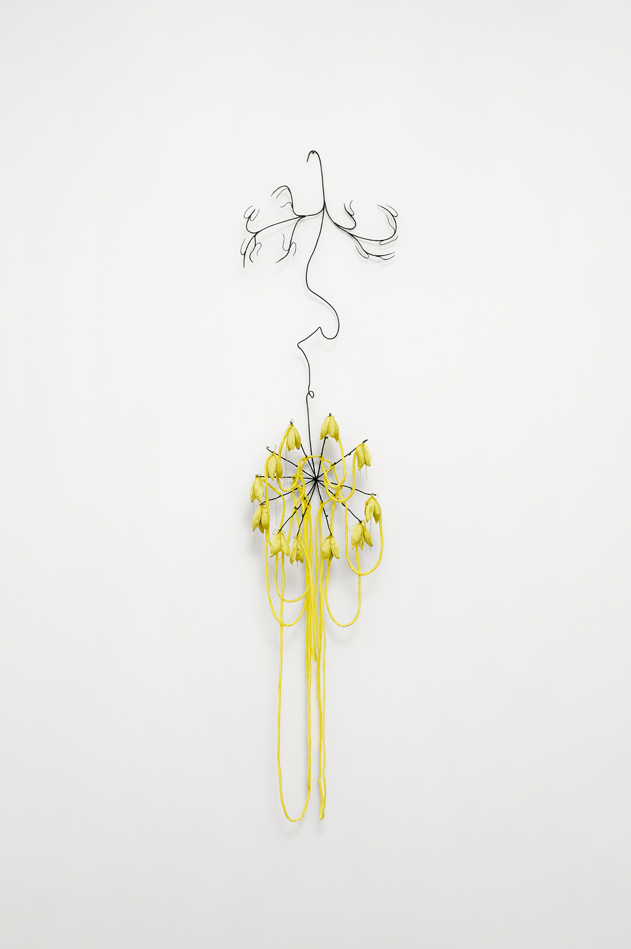 Jacopo Belloni, Benandante, 2023, oxidised copper brazed with tin, silk, alcohol aniline, cotton yarn, dry wild fennel, extract of wild fennel, 100 x 35 x 20 cm, unique