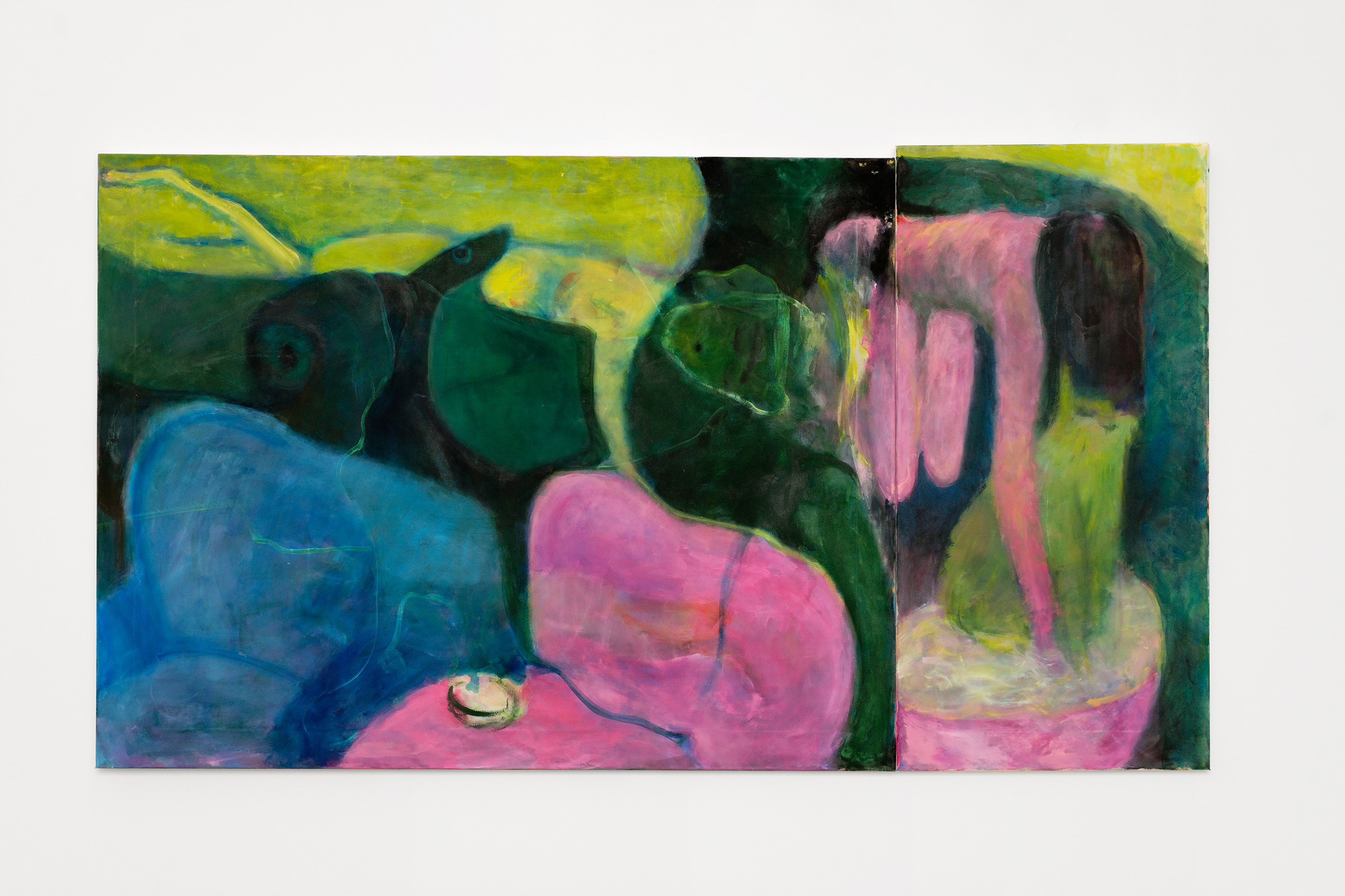 Jessy Razafimandimby, Bath-Ology, 2023, acrylic on bed sheet, 74.5 x 135 cm, unique