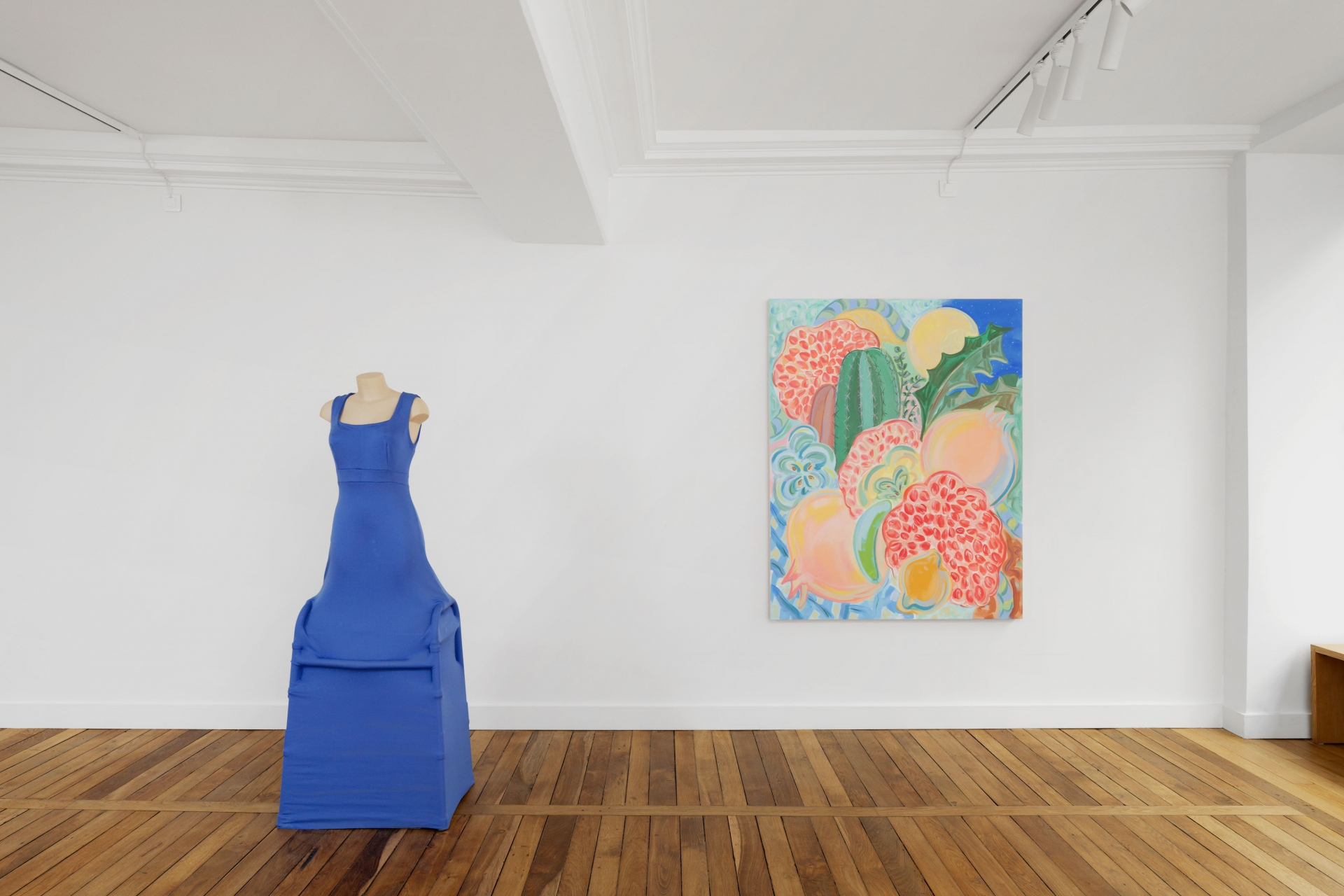 Exhibition view, Sol Calero, Nino Kapanadze, Shana Moulton, Crèvecœur, Paris, 2023. Courtesy the artists and Crèvecœur, Paris. Photo: Aurélien Mole
