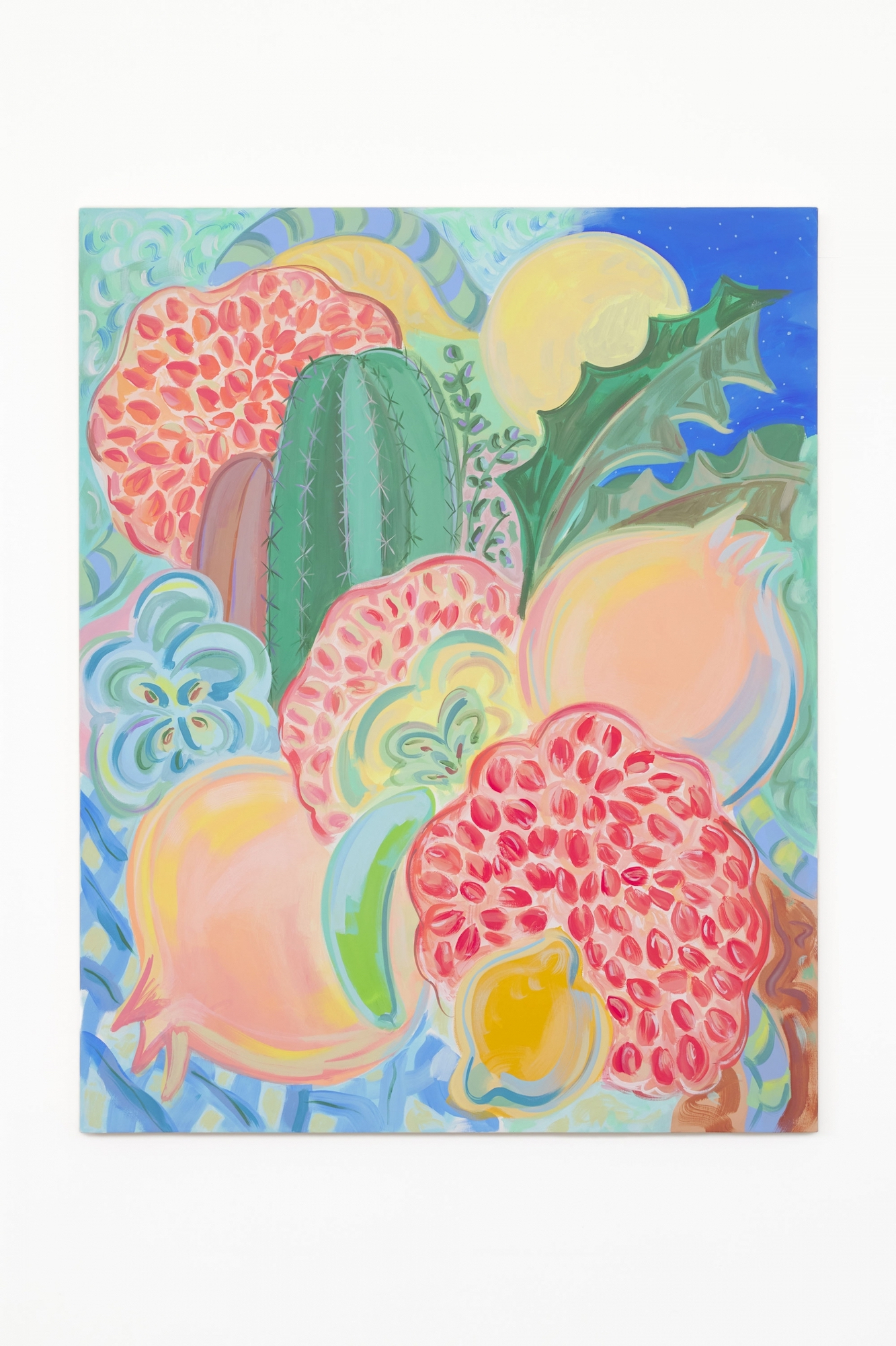 Sol Calero Bosque De Granadas, 2022 Acrylic on canvas, 150 × 120 × 4,5 cm Courtesy of the artist and Crèvecœur, Paris. Photo: Alex Kostromin