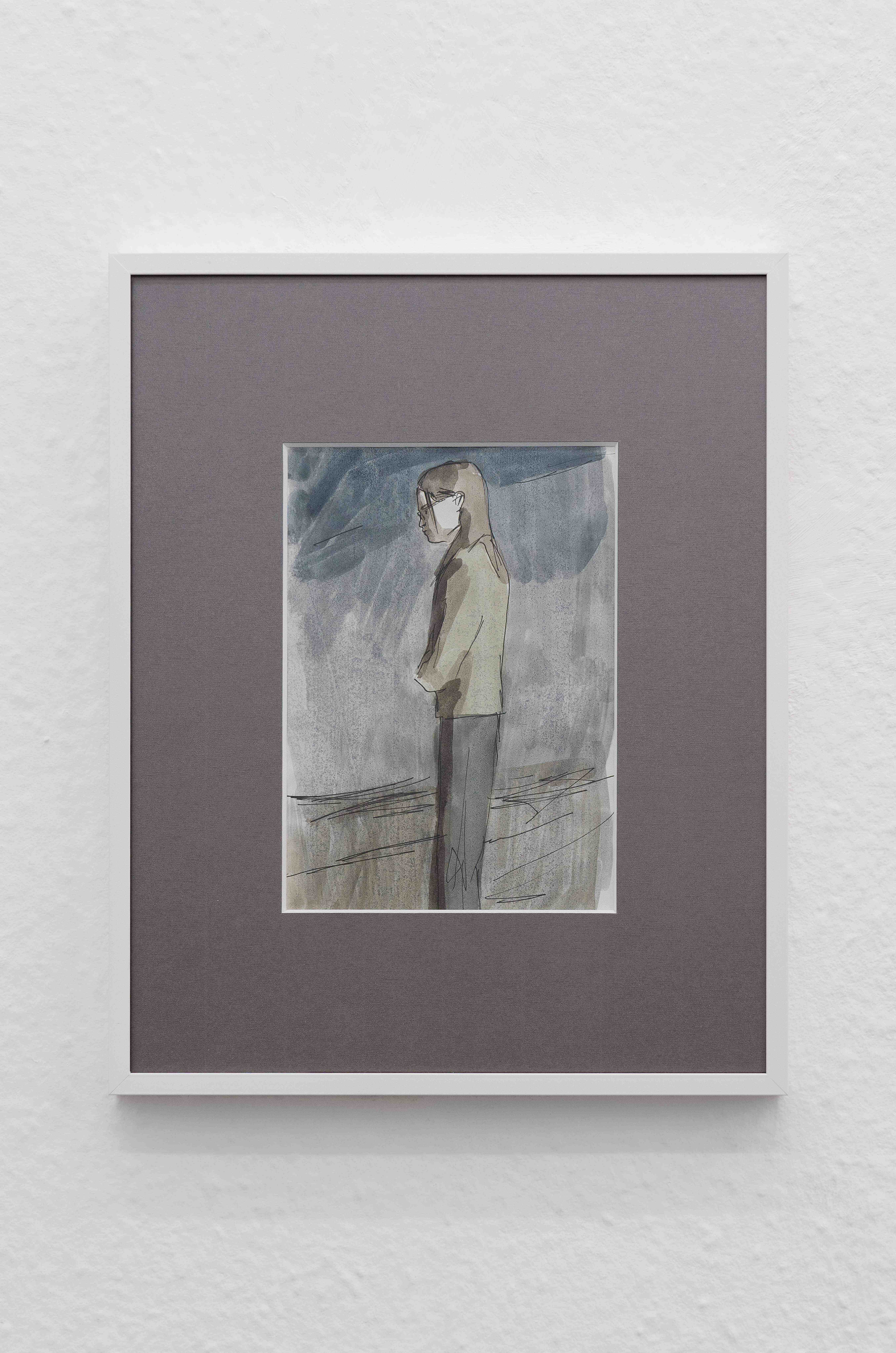 Arthur Marie, Untitled, 2023, Watercolor and pen on paper, 21cm x 13cm (framed 30cm x 24cm)