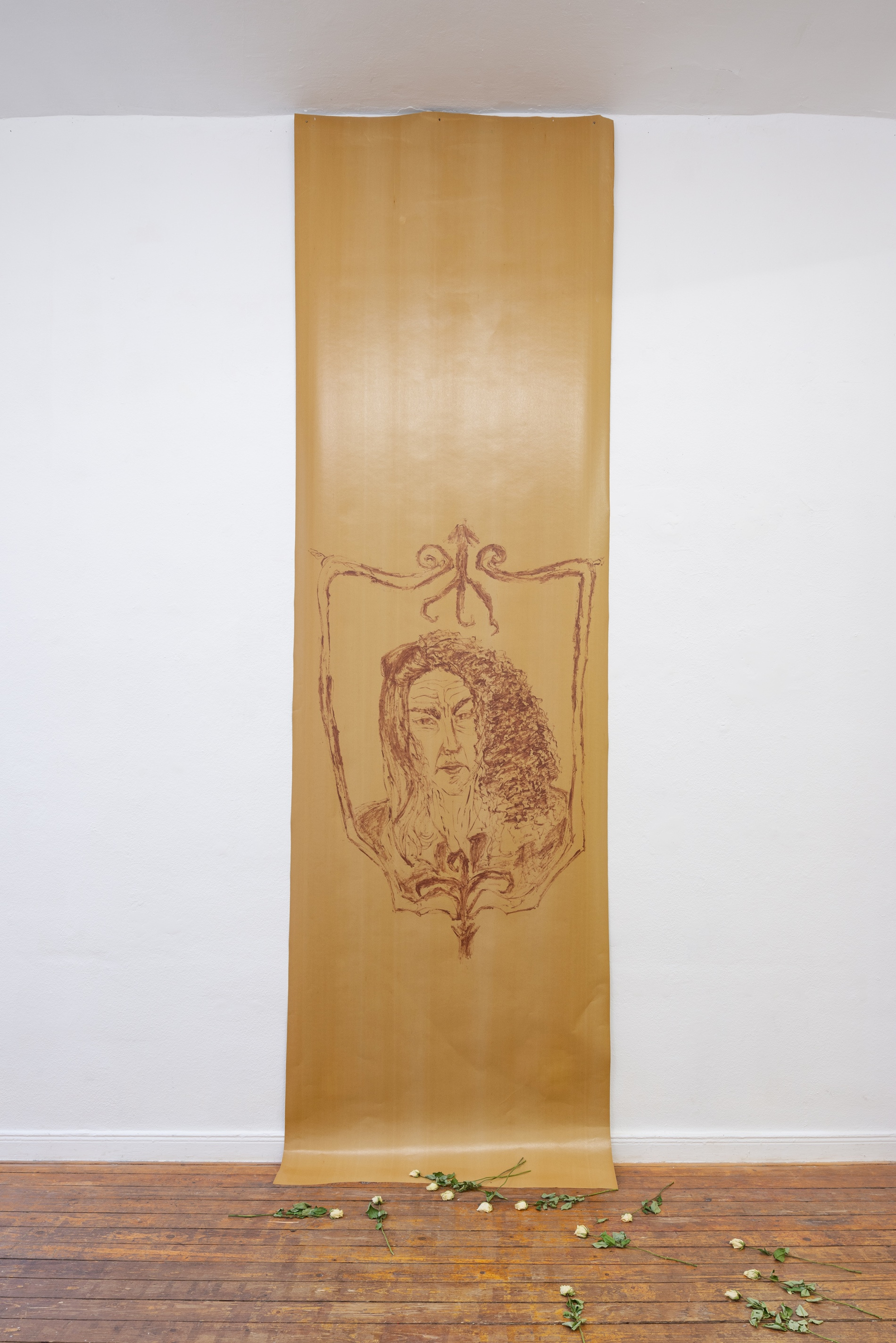 Yana Tsegay, Wallpaper / late B.R., 2023, 120 x 400 cm, Acryl auf PU-beschichtetem Papier  © the artist  photo: Bernhard Adams