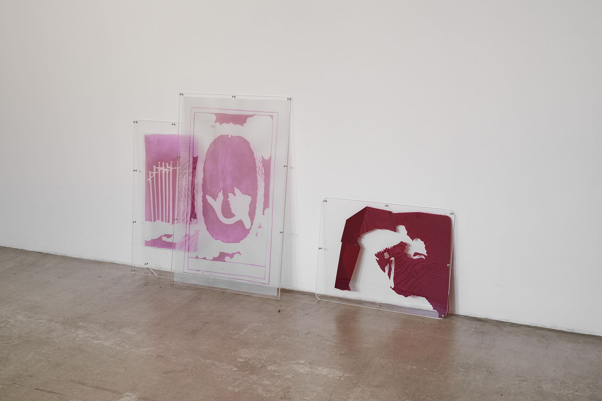 Nora Hansen, Subconscious, 2023, Nylon Taffeta, Printed Mesh, Silk stitching, Silk Organza, Plexiglass, Styrofoam, Metal