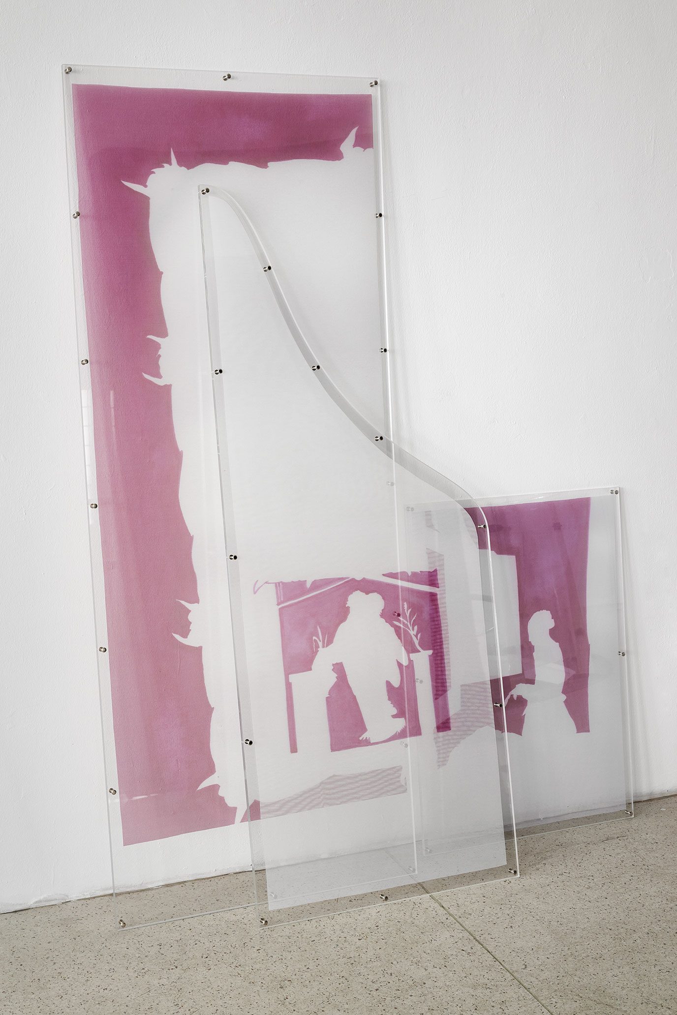 Nora Hansen, Subconscious, 2023, Nylon Taffeta, Printed Mesh, Silk stitching, Silk Organza, Plexiglass, Styrofoam, Metal