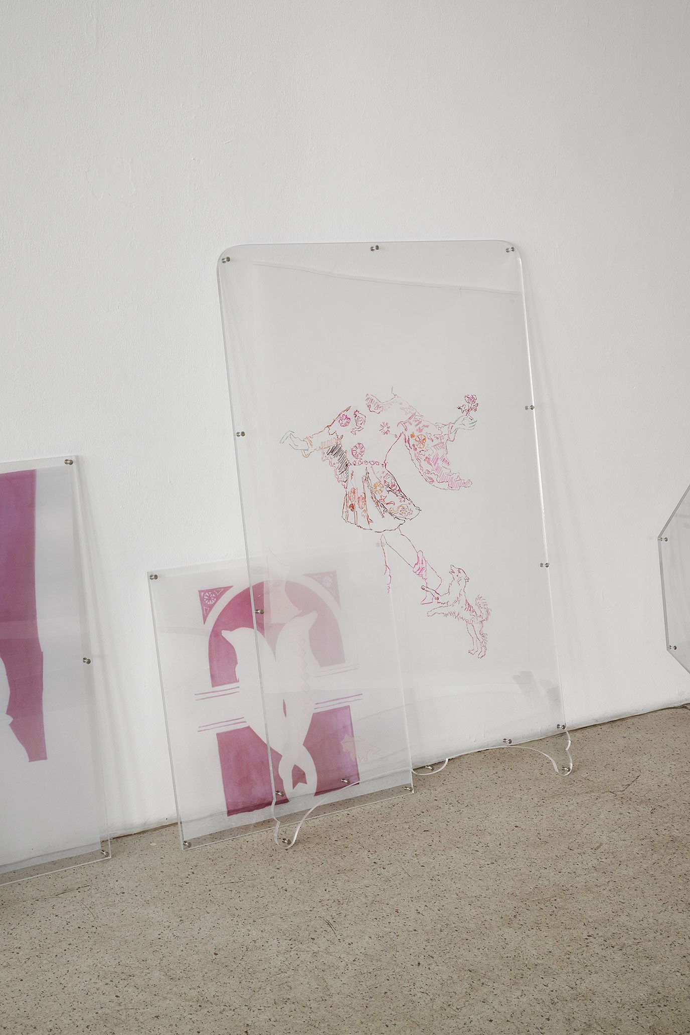 Nora Hansen, Subconscious, 2023, Nylon Taffeta, Printed Mesh, Silk stitching, Silk Organza, Plexiglass, Styrofoam, Metal