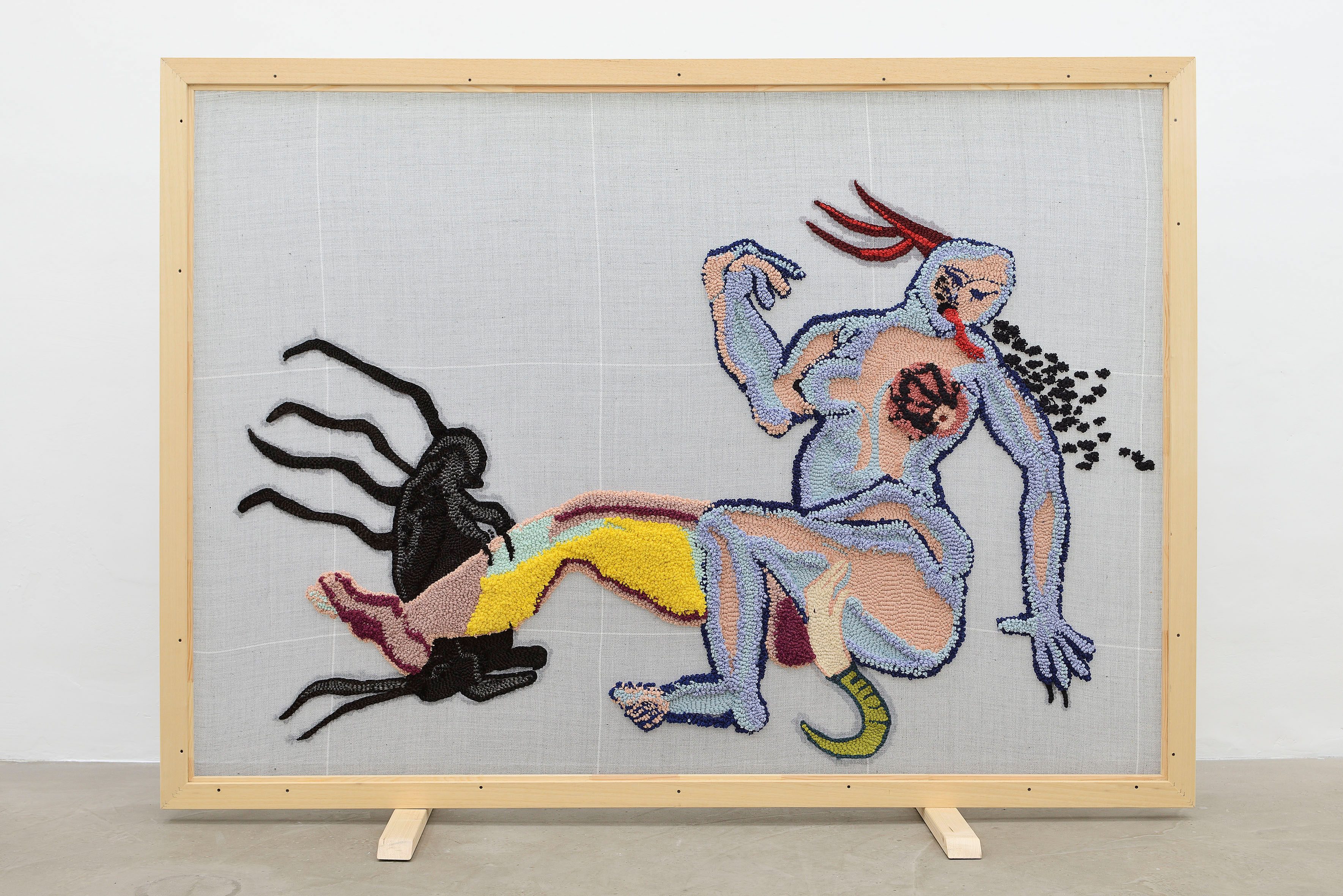 Anna Perach, The Hysteric, 2023, tufted Axminster yarn & pine wood, 140 x 190 x 6 cm