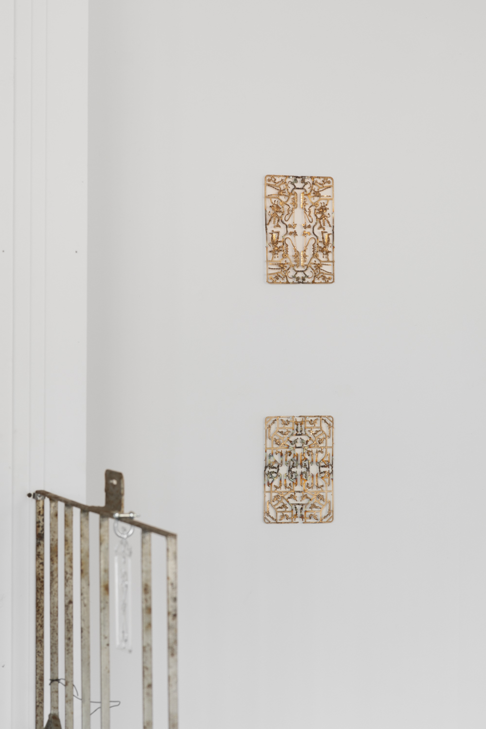Installation shot Dante Guthrie Elohim II (2023) and Nitromethane (2023), Bronze 8 x 10.5 inches
