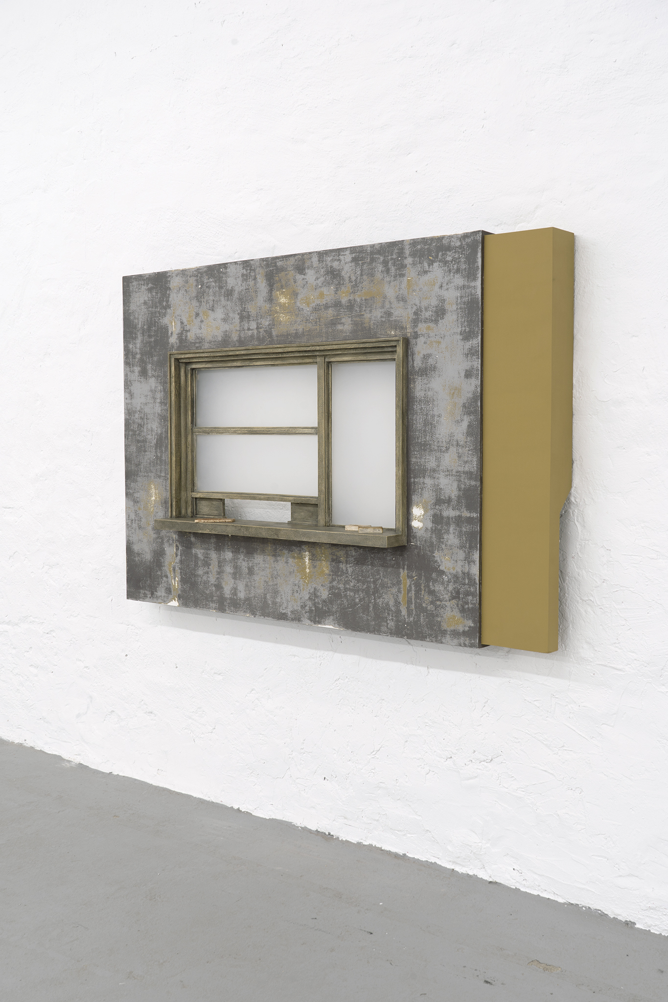 admission, Adam Shiu-Yang Shaw, 2021. Wood, MDF, plexiglass, acrylic paint, woodstain, plaster, hardware, putty