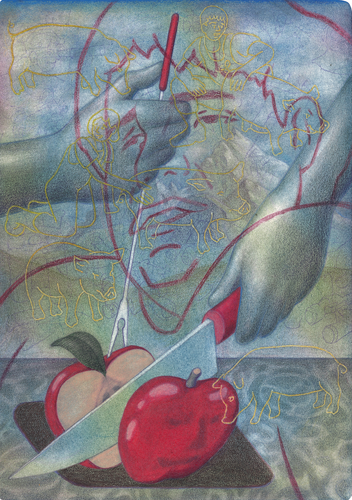 Brotzeit, 30 cm x 21 cm, pencil and pigment on paper, 2023