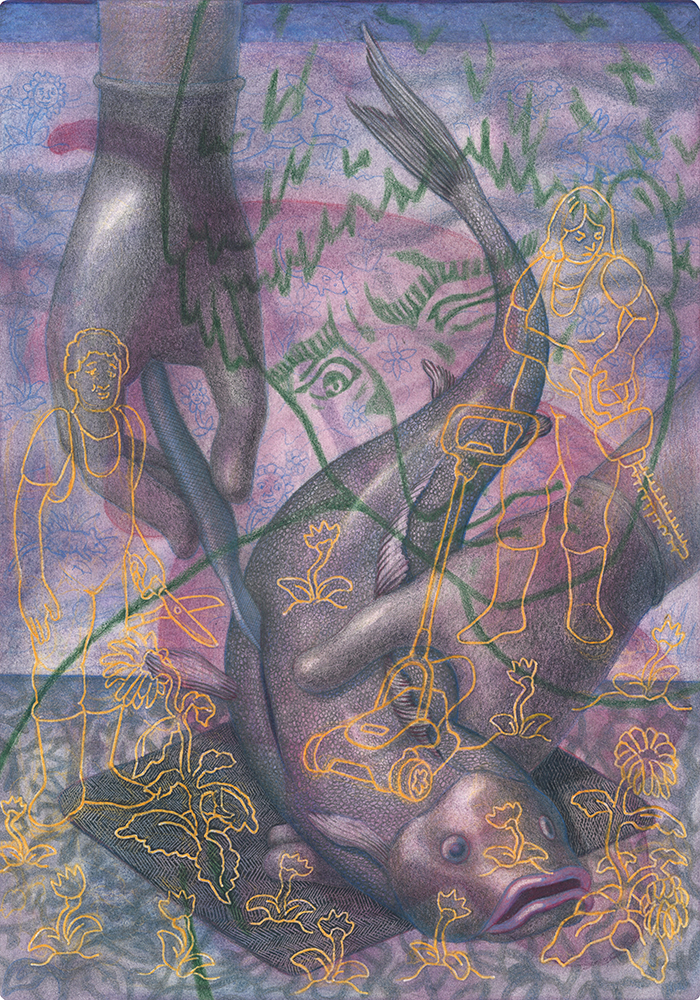 Brotzeit, 30 cm x 21 cm, pencil and pigment on paper, 2023