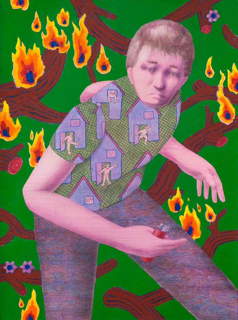 Lagerfeuer, 76 cm x 56 cm, pencil, pigment and oilstick on paper, 2023
