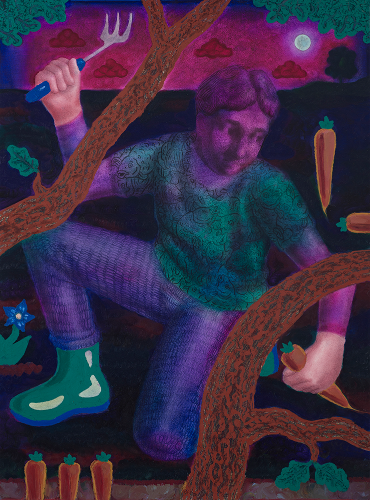 prime flower harvest, 76 cm x 56 cm, pencil, pigment and oilstick on paper, 2023